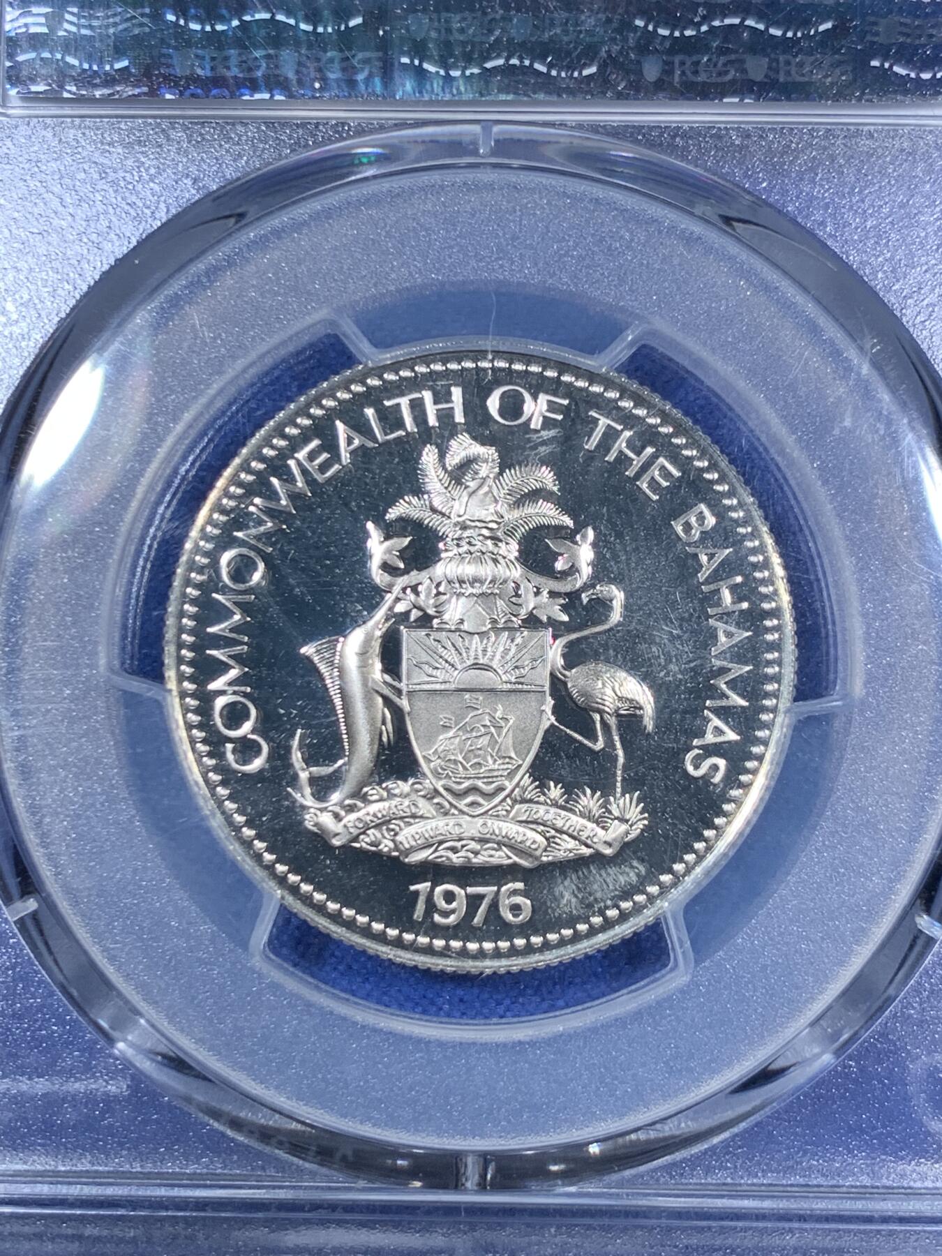 《竞宝斋》第280场- 周日，周一 ，周二3场连拍 （全场包邮） PCGS PR67DCAM  巴哈马1976年50分银币  经典剑鱼图案  美国富兰克林造币厂生产  铸造量23000枚