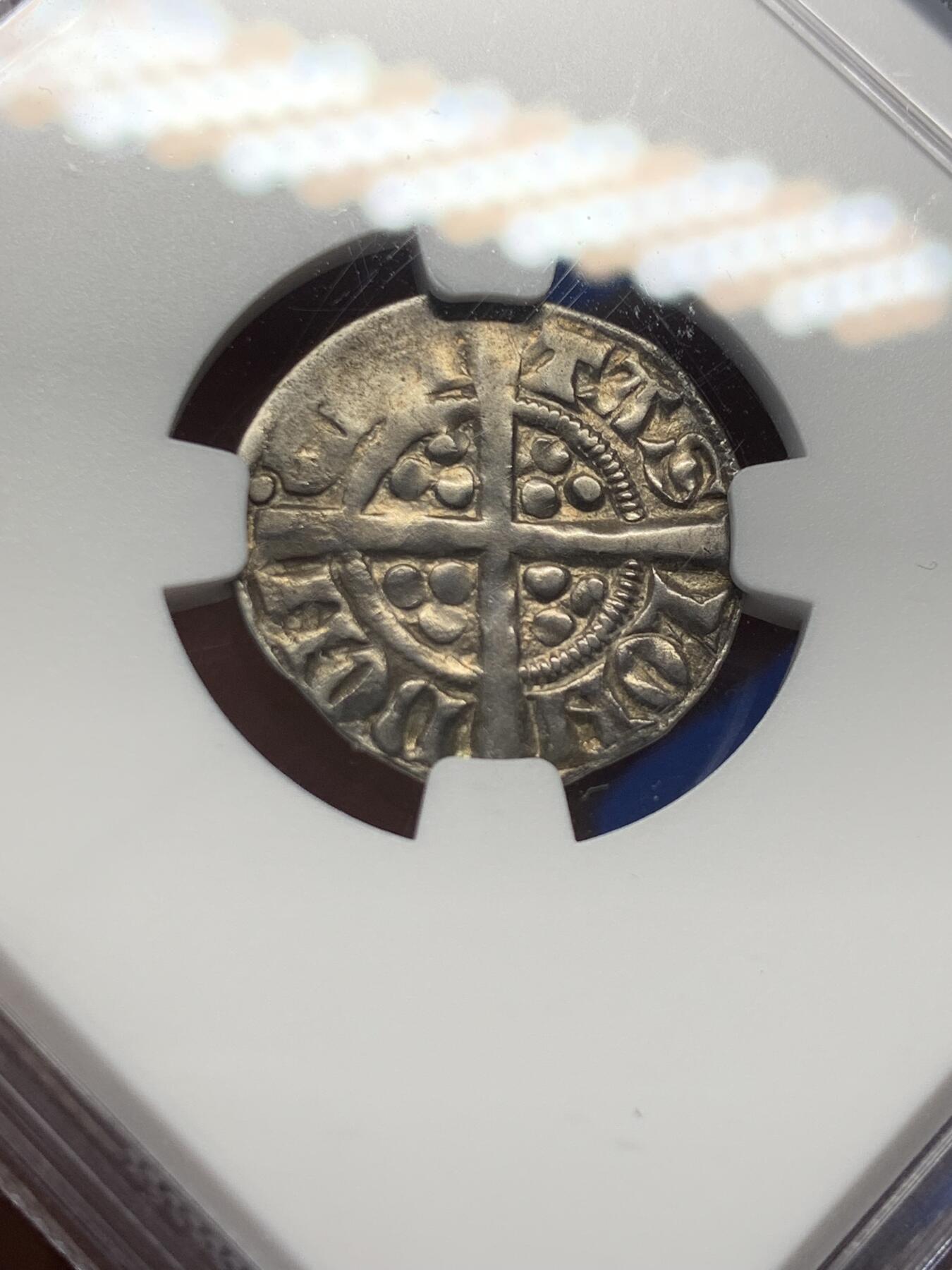 《竞宝斋》第280场- 周日，周一 ，周二3场连拍 （全场包邮） NGC VF25 英国 1272-1307  爱德华一世 1便士银币 整体透打 少见品种