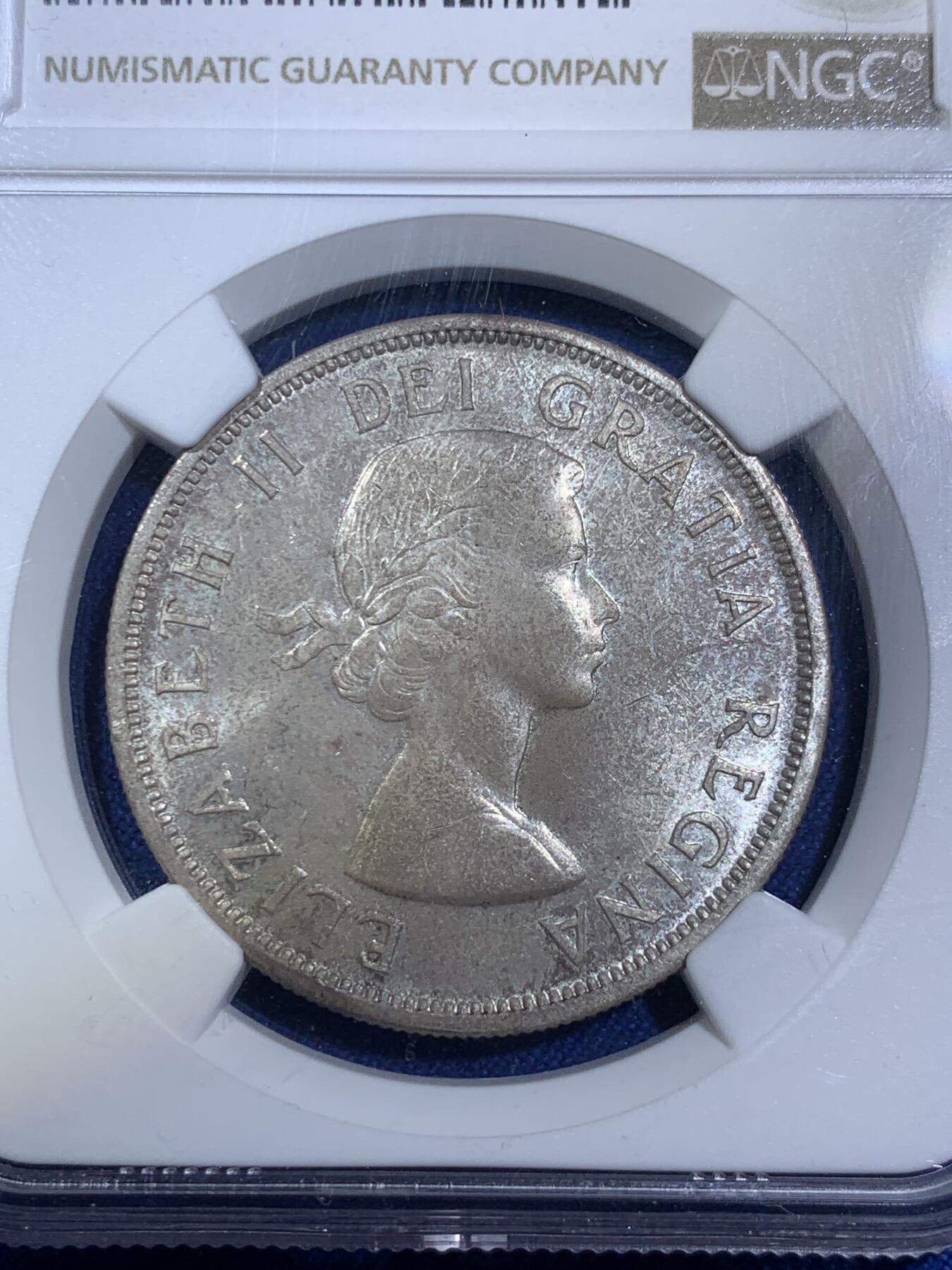 《竞宝斋》第280场- 周日，周一 ，周二3场连拍 （全场包邮） NGC MS63 加拿大 1958年 1元银币