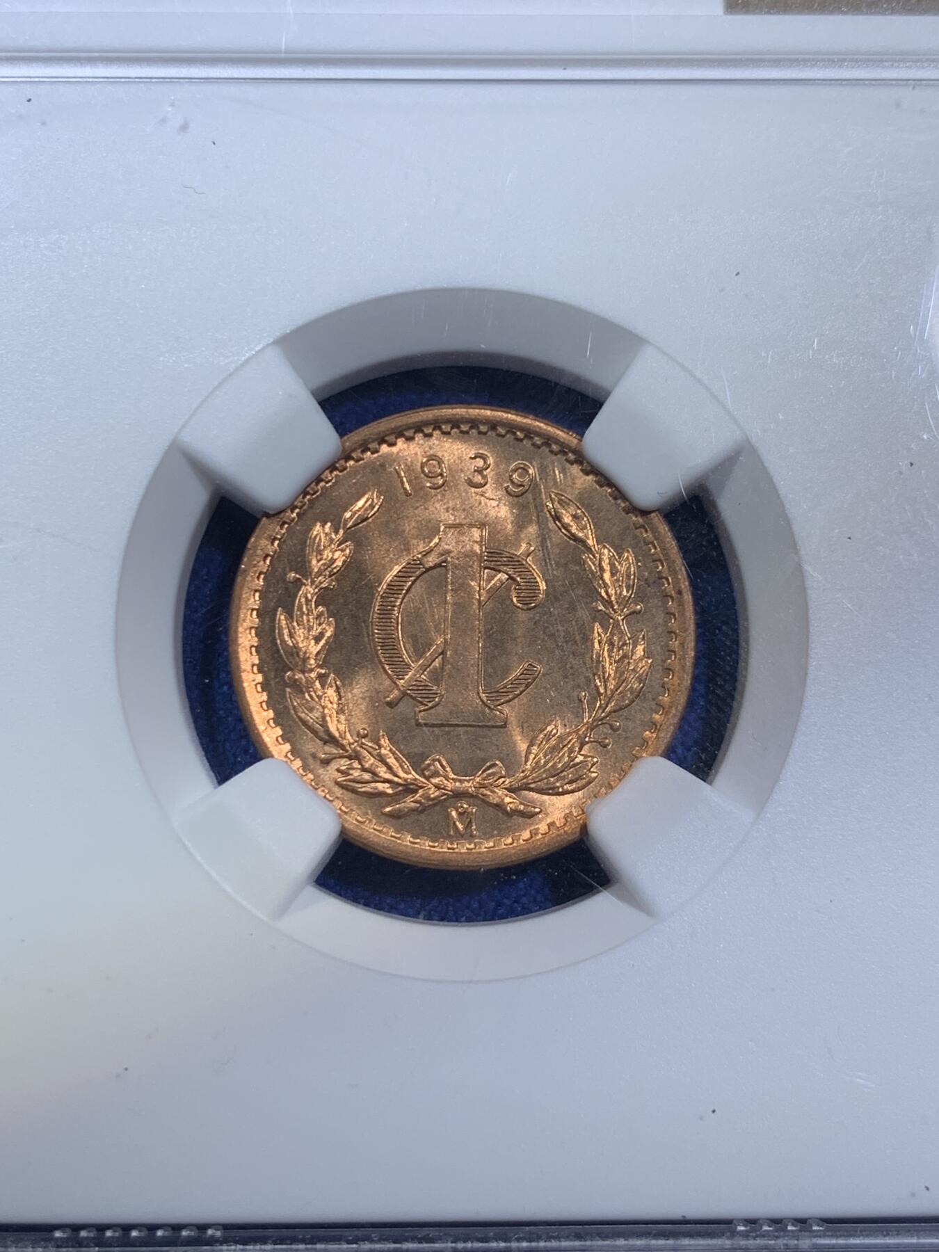 《竞宝斋》第280场- 周日，周一 ，周二3场连拍 （全场包邮） NGC MS65RD 墨西哥1939年1C铜币