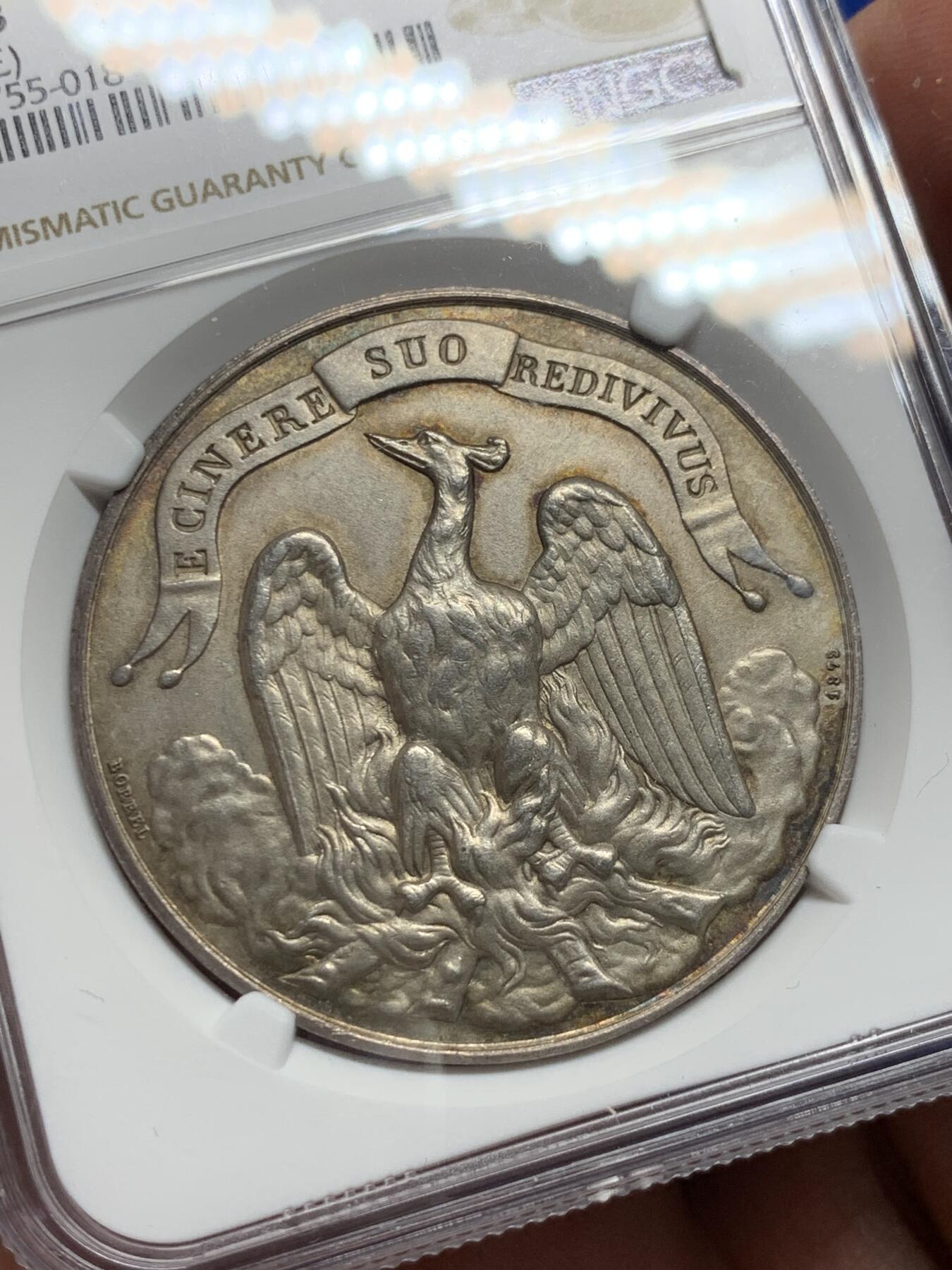 《竞宝斋》第281场- 周日，周一 ，周二3场连拍 （全场包邮） NGC-MS63 法国银章，凤凰保险公司