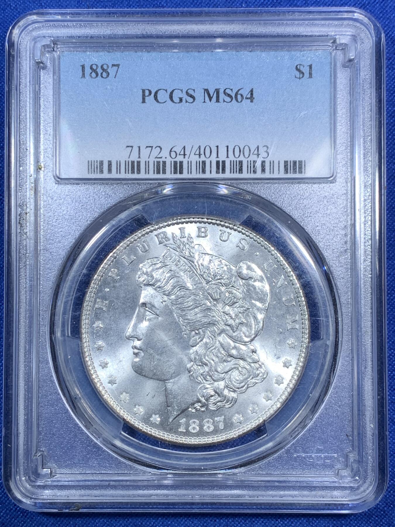 《竞宝斋》第280场- 周日，周一 ，周二3场连拍 （全场包邮） PCGS MS64 美国  1887 摩根银币 白净转光