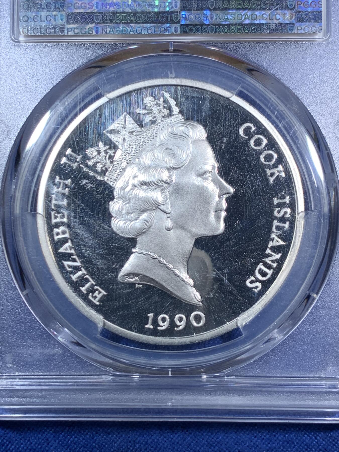 《竞宝斋》第280场- 周日，周一 ，周二3场连拍 （全场包邮） PCGS PR69DCAM 库克群岛1990野生动物系列黑猩猩50元精制银币