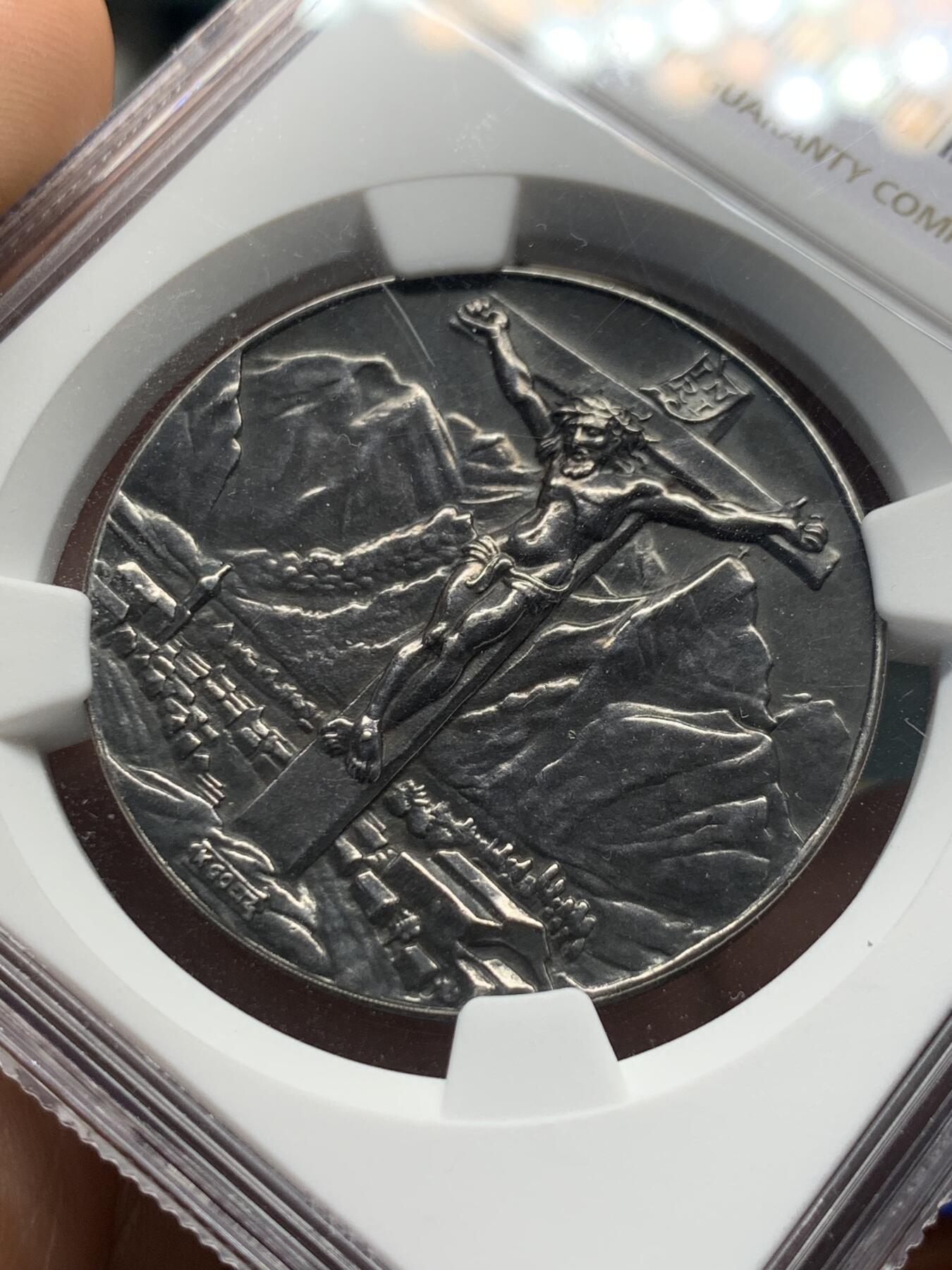 《竞宝斋》第280场- 周日，周一 ，周二3场连拍 （全场包邮） NGC MS60 哥茨经典1930年魏玛德国耶稣受难记上演纪念银章 层次分明 颇显功力