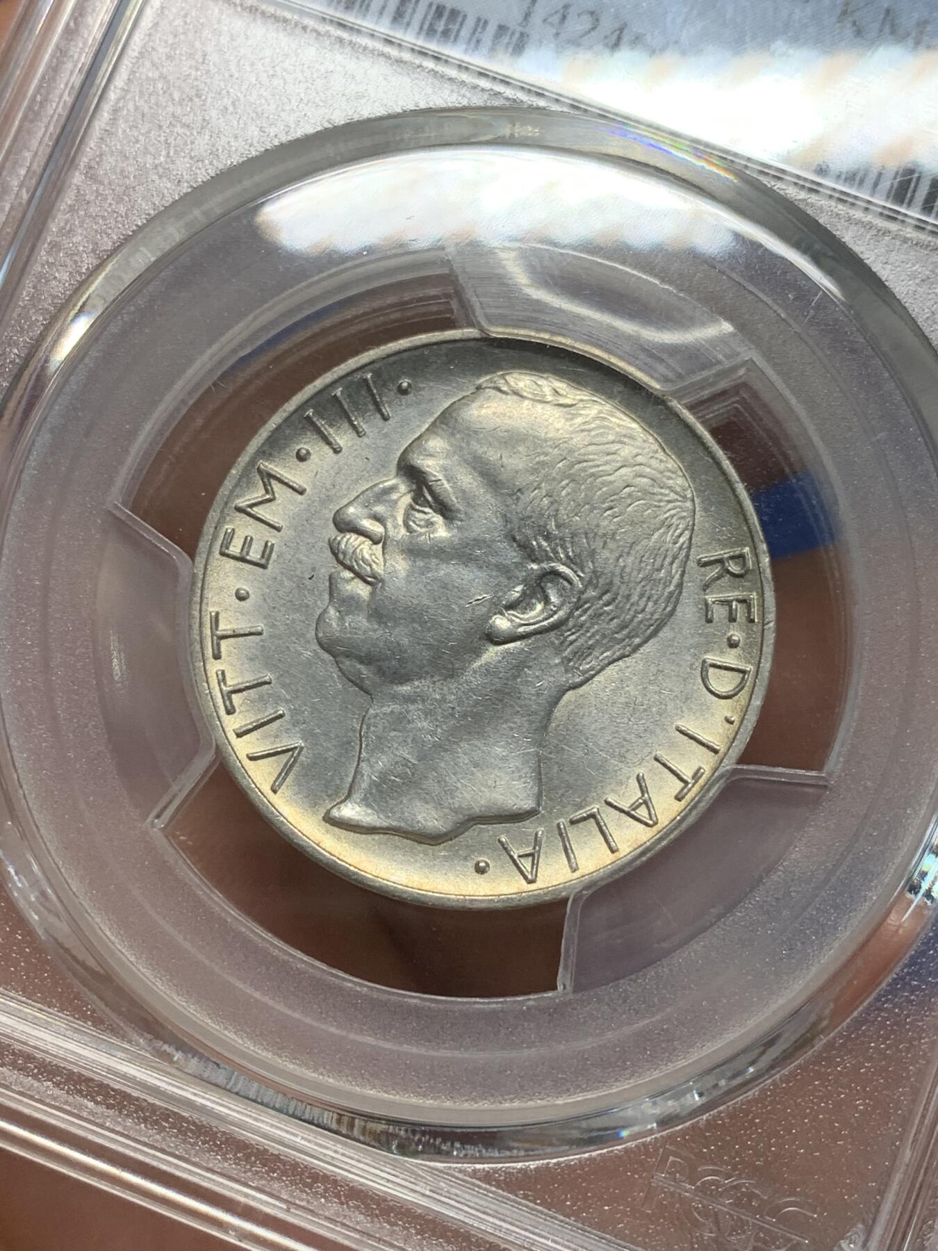 《竞宝斋》第280场- 周日，周一 ，周二3场连拍 （全场包邮） PCGS MS62 意大利1927年马车10里拉银币 币面带光不错