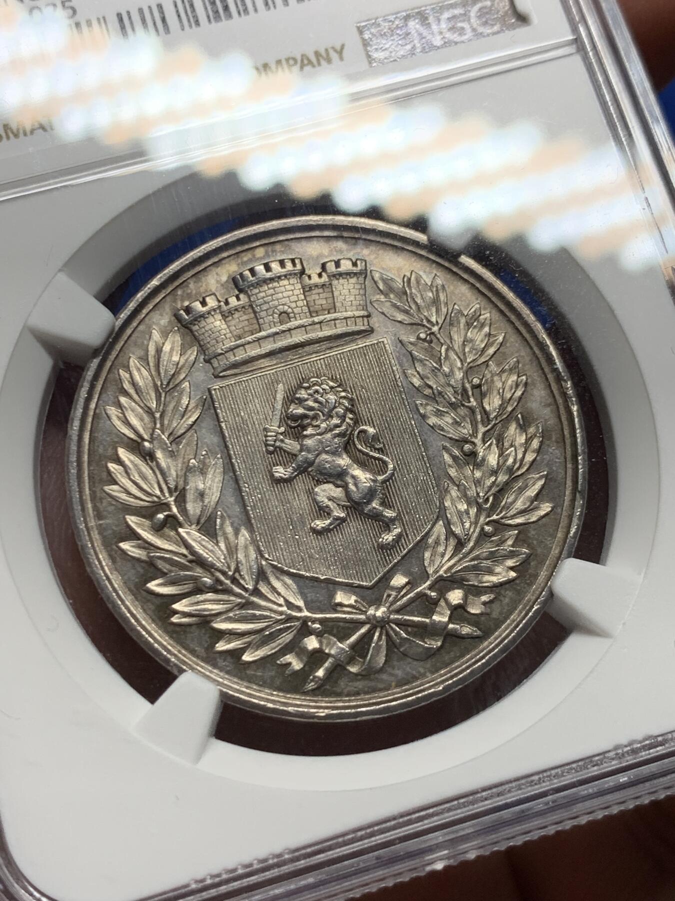 《竞宝斋》第281场- 周日，周一 ，周二3场连拍 （全场包邮） NGC-MS63 法国银代币，里昂经纪人