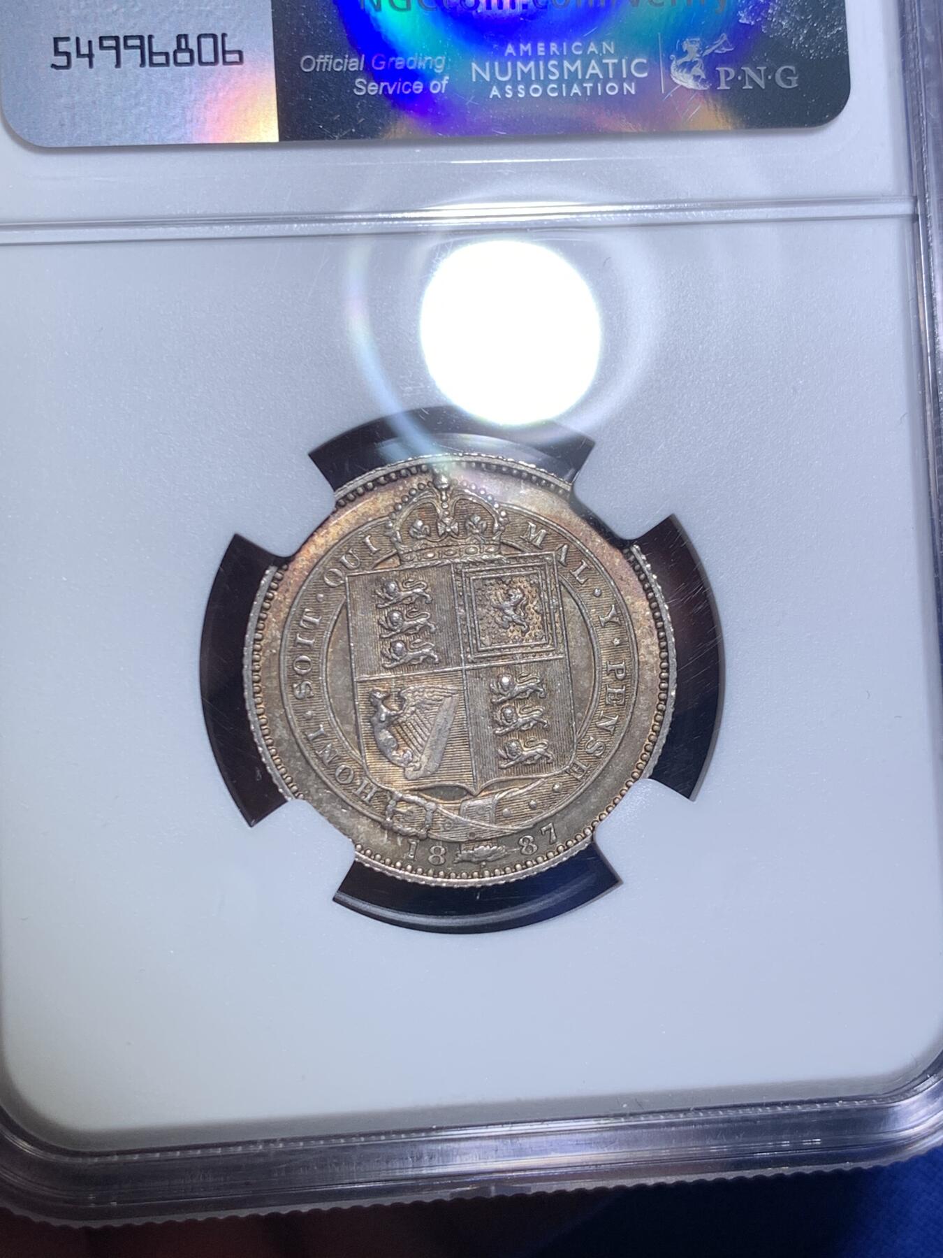 《竞宝斋》第280场- 周日，周一 ，周二3场连拍 （全场包邮） NGC MS63 英国1887年维多利亚1先令银币 原光