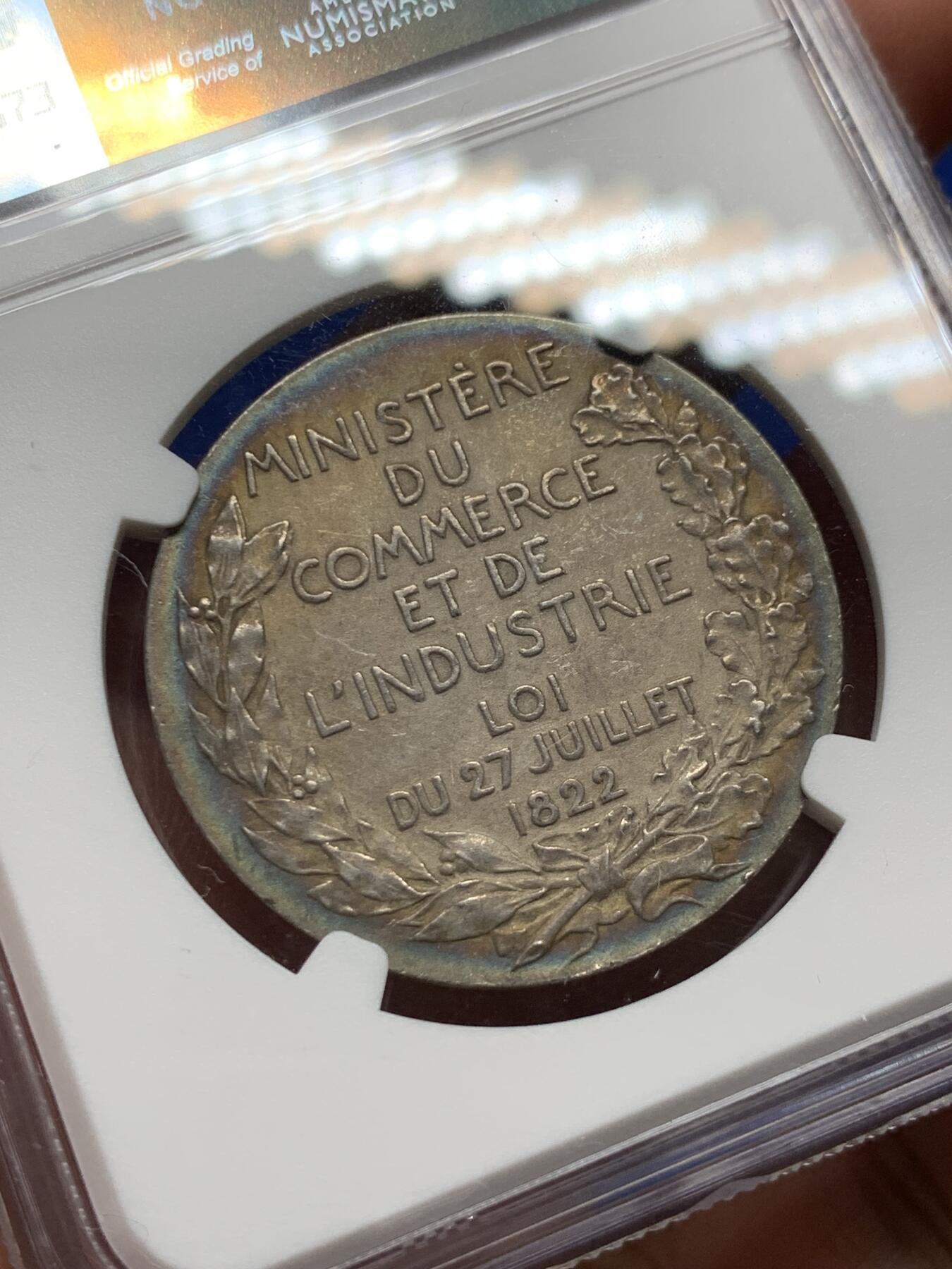 《竞宝斋》第281场- 周日，周一 ，周二3场连拍 （全场包邮） NGC-MS61 法国银代币，专家委员会