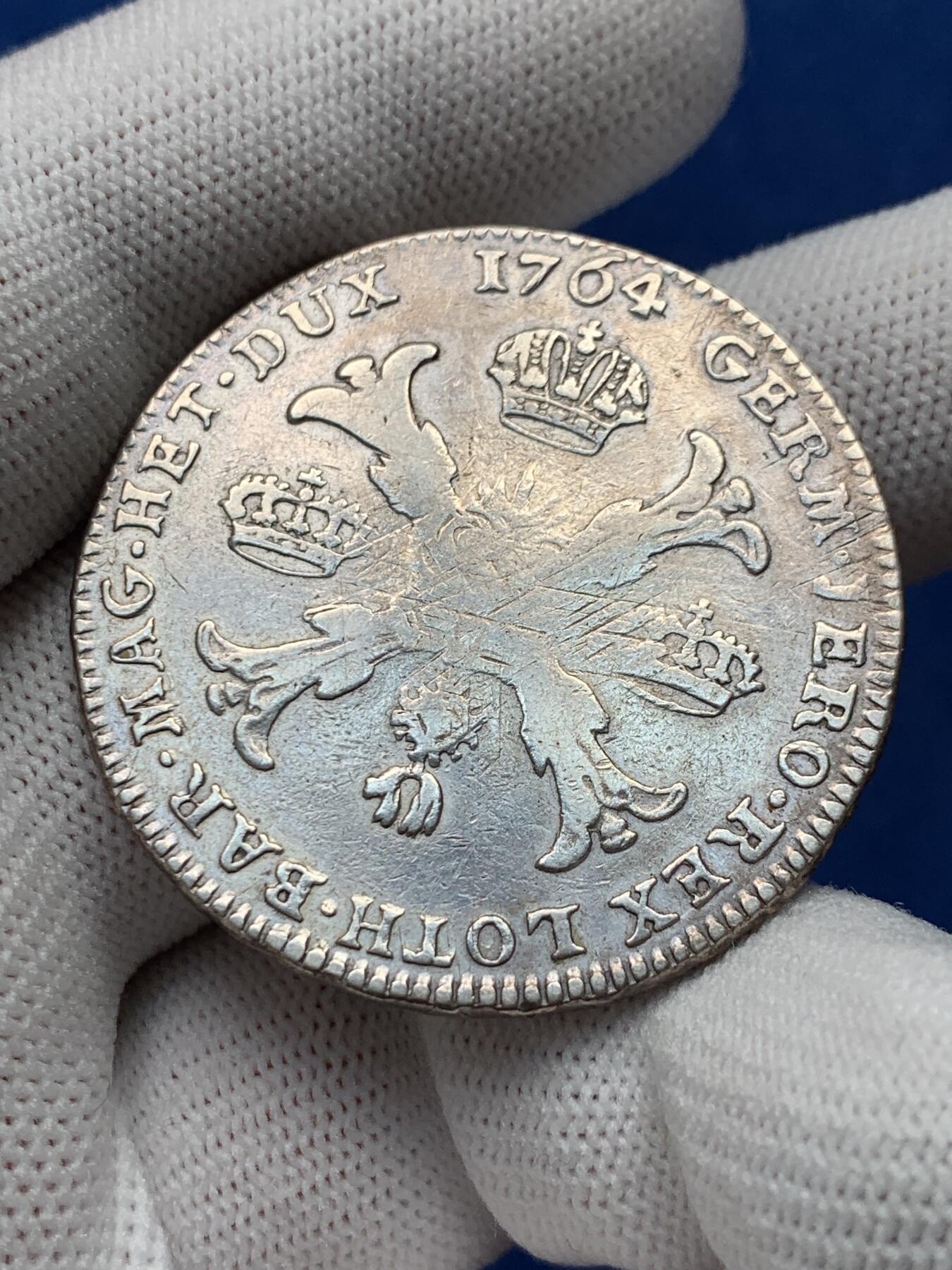 《竞宝斋》第280场- 周日，周一 ，周二3场连拍 （全场包邮） 1764年奥属尼德兰1泰勒 少见版别 铭文是大奶妈老公弗朗茨 常见的奥属尼德兰是大奶妈版 细节见图