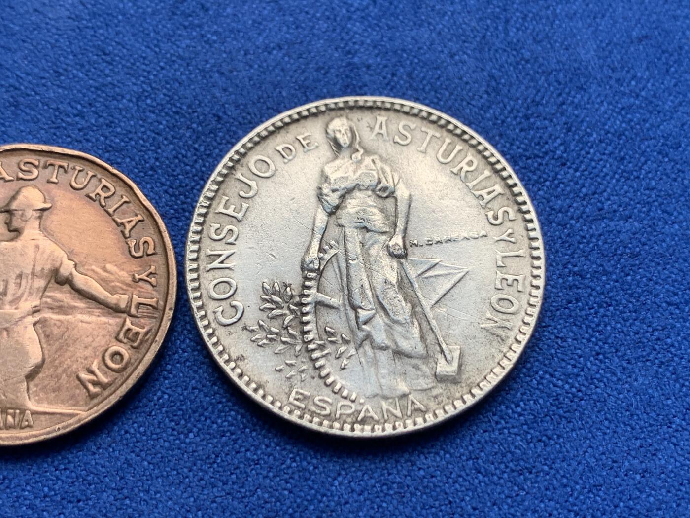 《竞宝斋》第280场- 周日，周一 ，周二3场连拍 （全场包邮） 西班牙1937年内战时期阿斯图里亚斯和莱昂省 1、2比塞塔