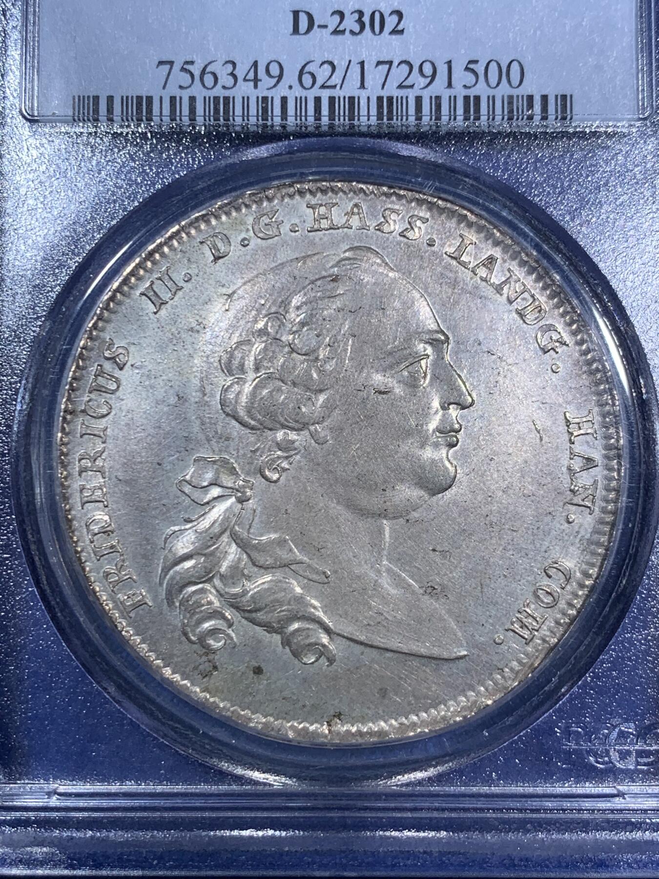 《竞宝斋》第280场- 周日，周一 ，周二3场连拍 （全场包邮） 冠军分！PCGS MS62 德国 1766年 黑森卡塞尔 1泰勒银币 Ebay去年成交价1640刀！