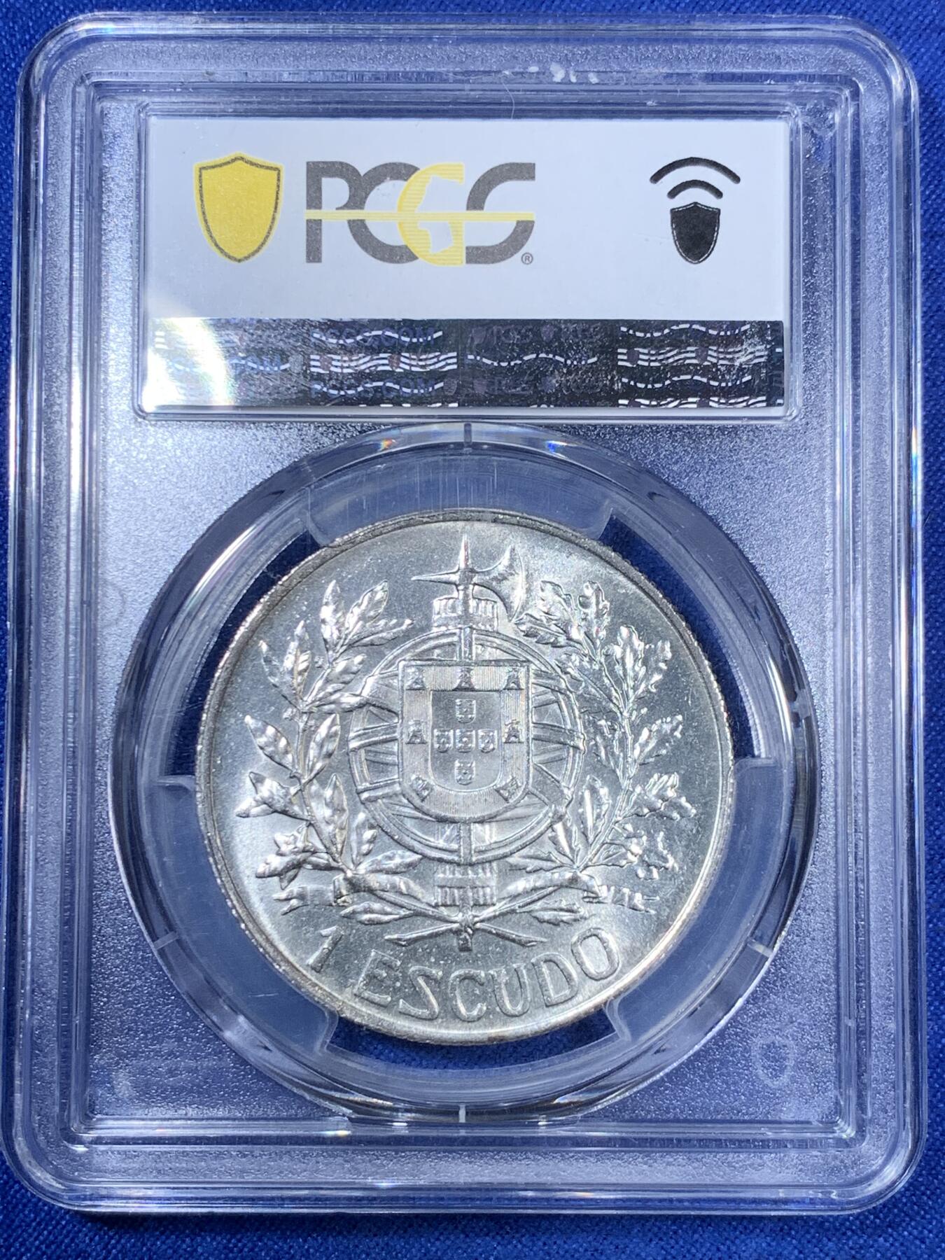 《竞宝斋》第280场- 周日，周一 ，周二3场连拍 （全场包邮） PCGS MS63 葡萄牙共和国1910年 埃斯库多银币 少见高分，有很强的转光，细节到位设计的非常好看一步到位的藏品。