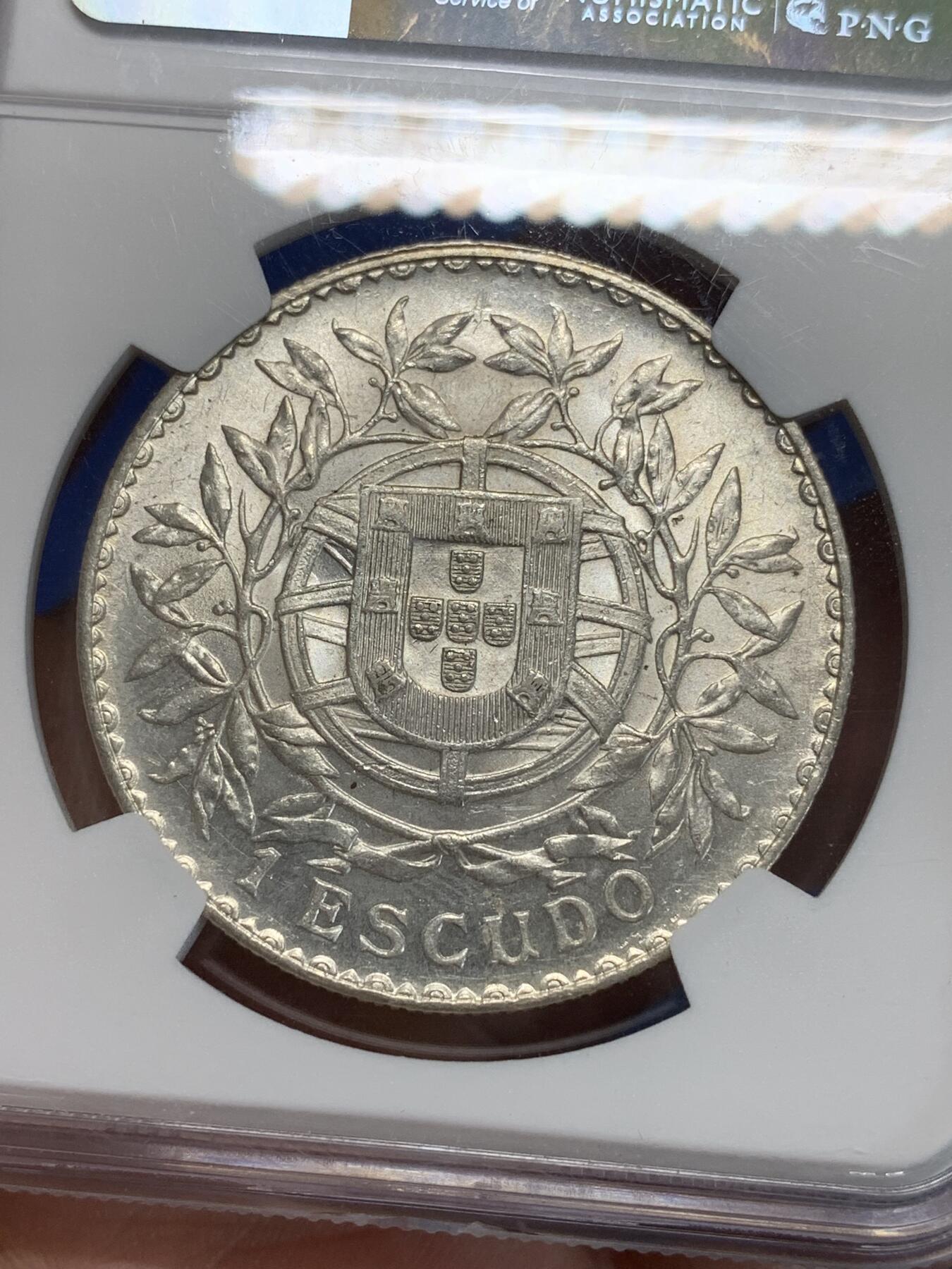 《竞宝斋》第280场- 周日，周一 ，周二3场连拍 （全场包邮） NGC AU58 葡萄牙1916年女神1埃斯库多银币