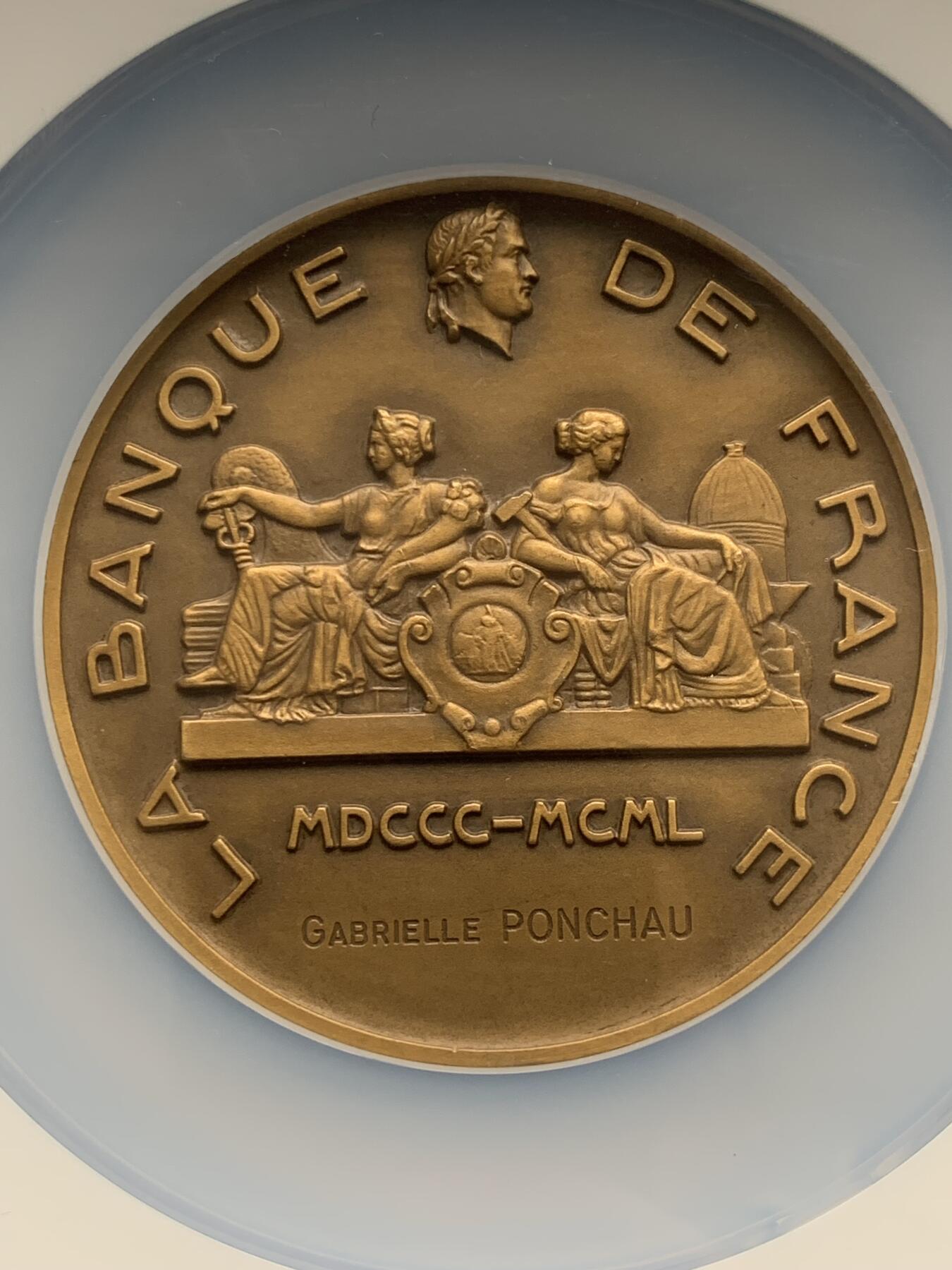 《竞宝斋》第280场- 周日，周一 ，周二3场连拍 （全场包邮） NGC MS66BN 法兰西银行成立150周年 68mm大章 高分可藏