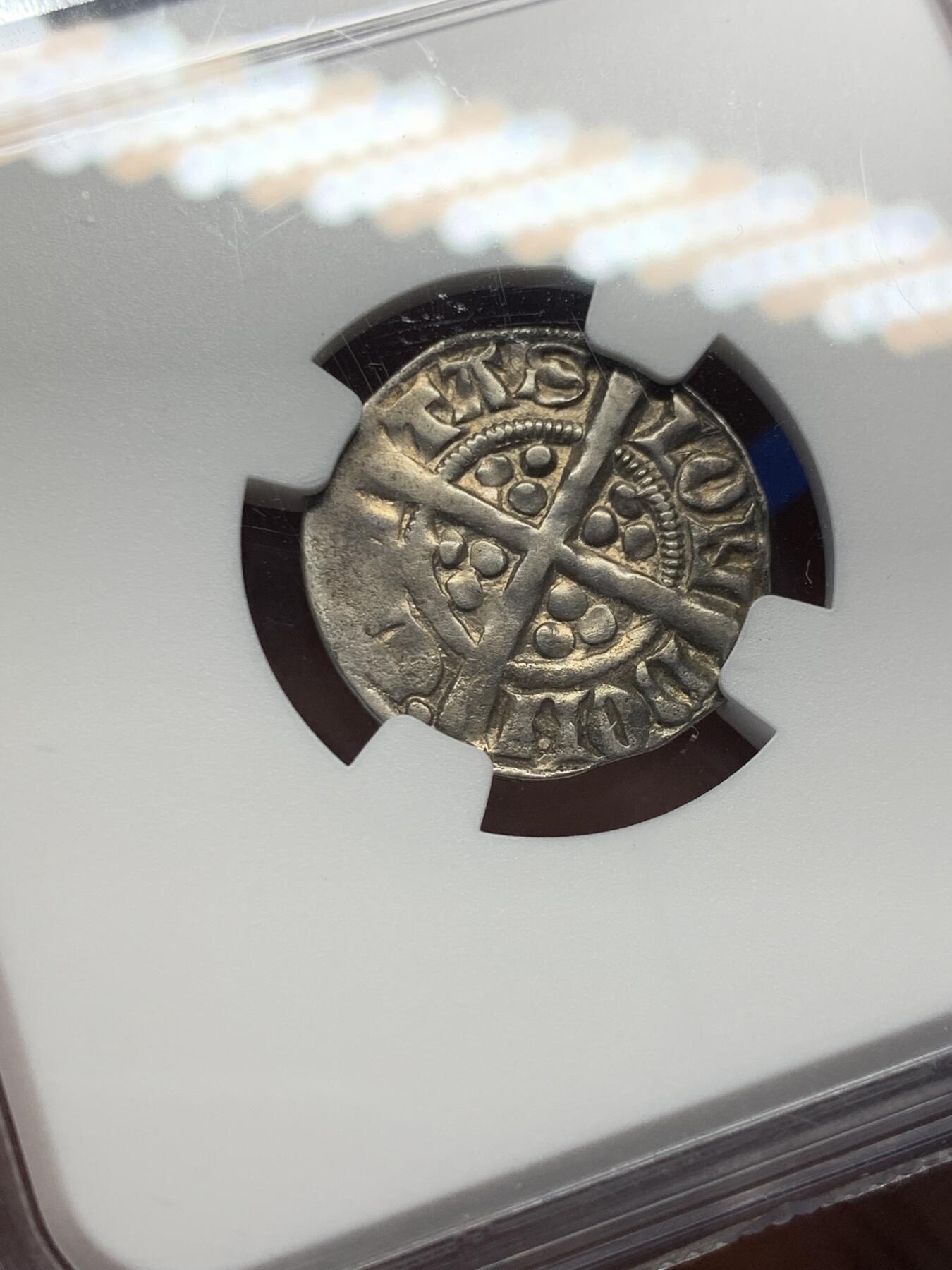 《竞宝斋》第280场- 周日，周一 ，周二3场连拍 （全场包邮） NGC VF25 英国 1272-1307  爱德华一世 1便士银币 整体透打 少见品种