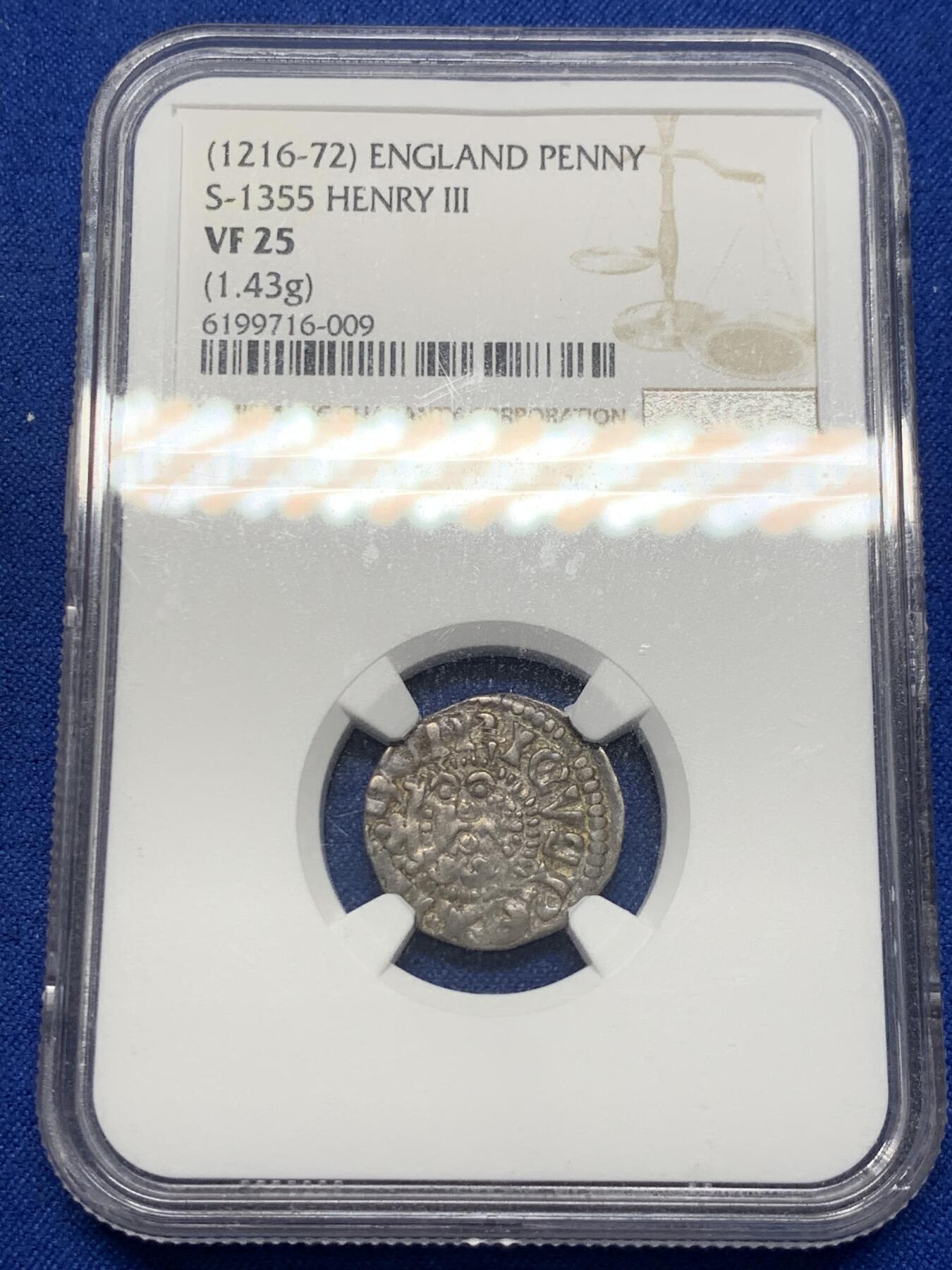 《竞宝斋》第280场- 周日，周一 ，周二3场连拍 （全场包邮） NGC VF25 英国 1216-1272 亨利三世  1便士银币  人物清晰 给分难得