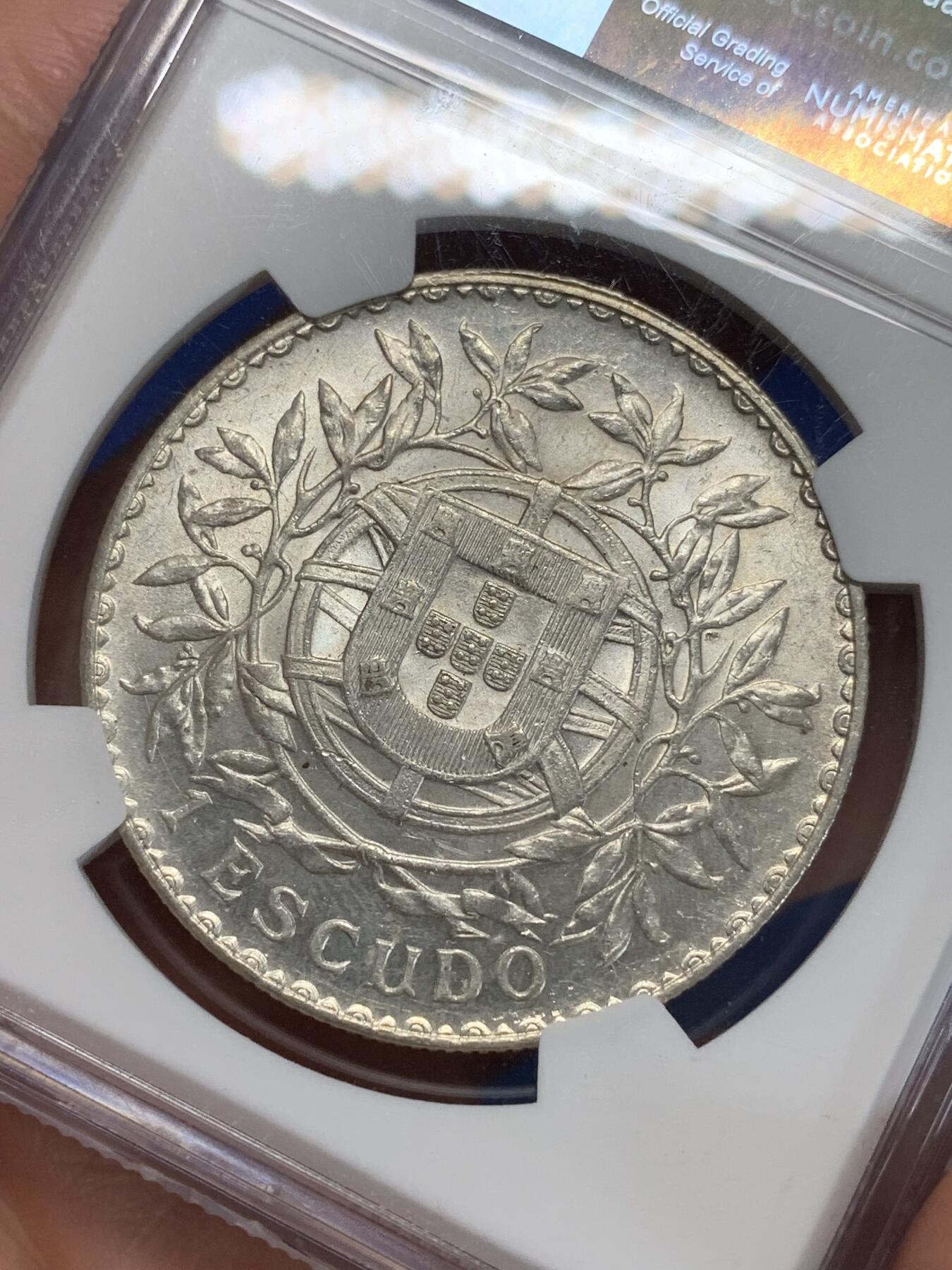 《竞宝斋》第280场- 周日，周一 ，周二3场连拍 （全场包邮） NGC AU58 葡萄牙1916年女神1埃斯库多银币