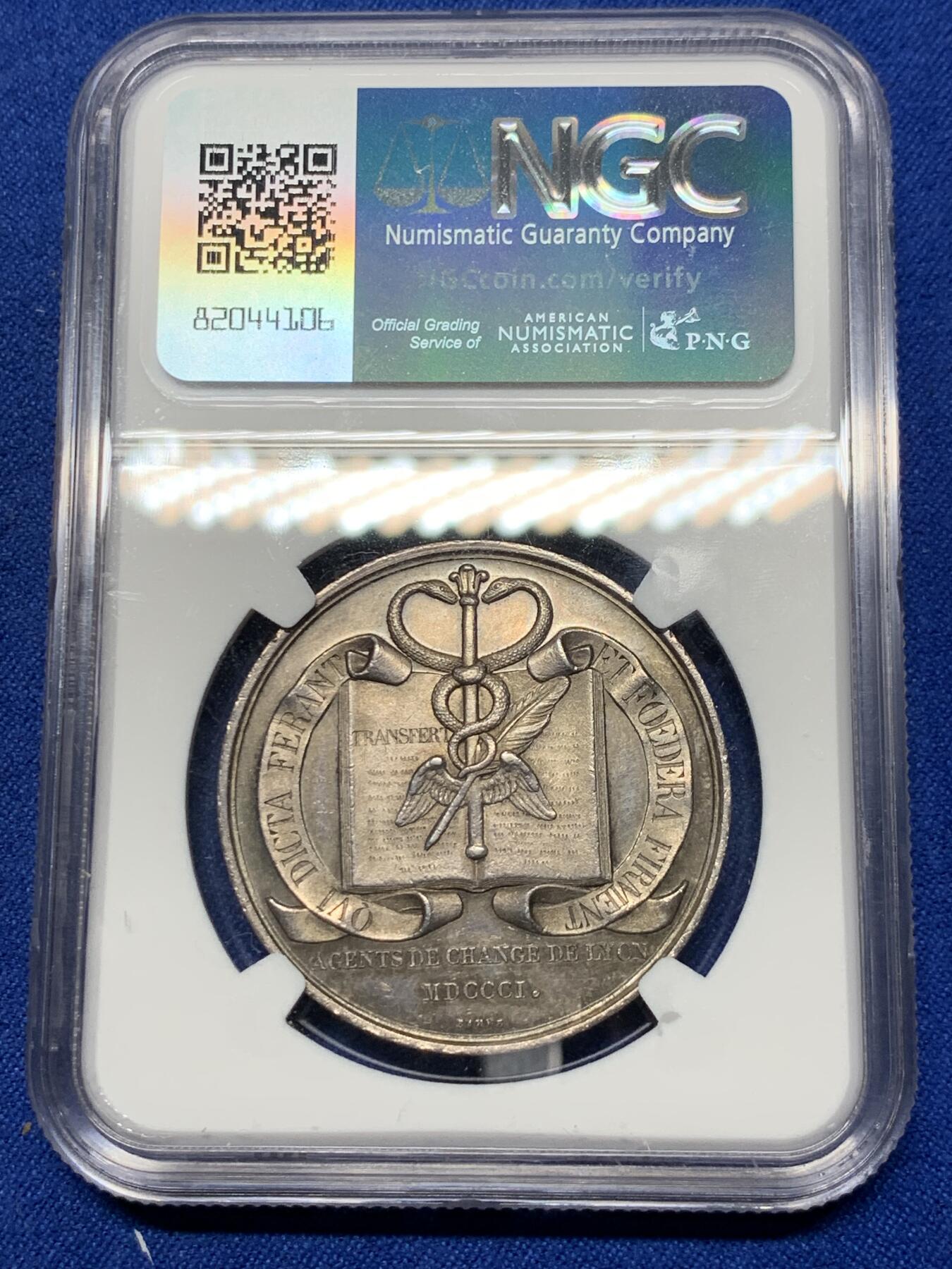 《竞宝斋》第281场- 周日，周一 ，周二3场连拍 （全场包邮） NGC-MS63 法国银代币，里昂经纪人