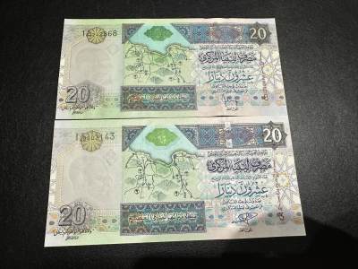 《外钞收藏家》第三百八十期（连拍第二场） - 2002年利比亚20第纳尔纪念钞  两张两个签名一套 一起全新UNC 大票幅