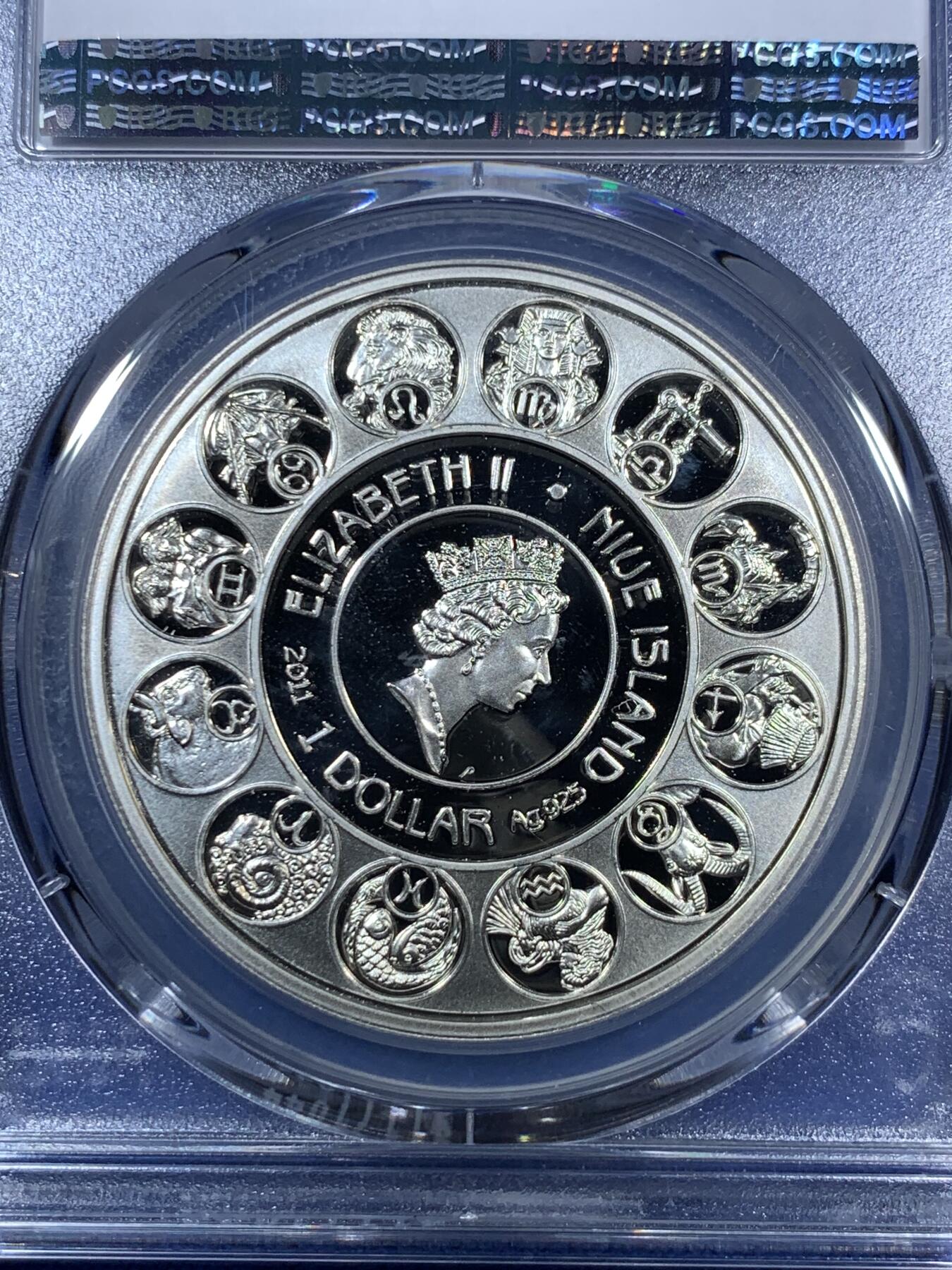 《竞宝斋》第280场- 周日，周一 ，周二3场连拍 （全场包邮） PCGS PR70DCAM 冠军 纽埃2011年十二星座系列 巨蟹座 慕夏美女精铸银币 发行量1万 设计优美 单枚裸币价500-600+  70完美满分 尤其难得