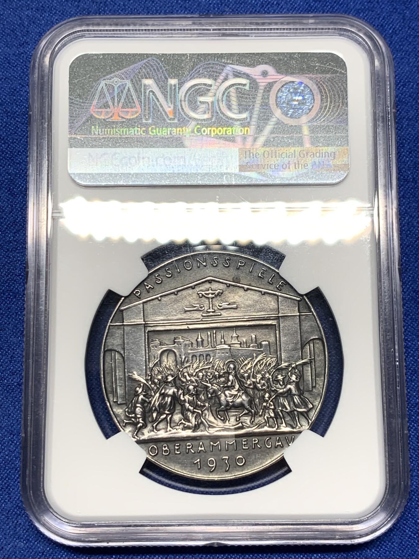 《竞宝斋》第280场- 周日，周一 ，周二3场连拍 （全场包邮） NGC MS60 哥茨经典1930年魏玛德国耶稣受难记上演纪念银章 层次分明 颇显功力