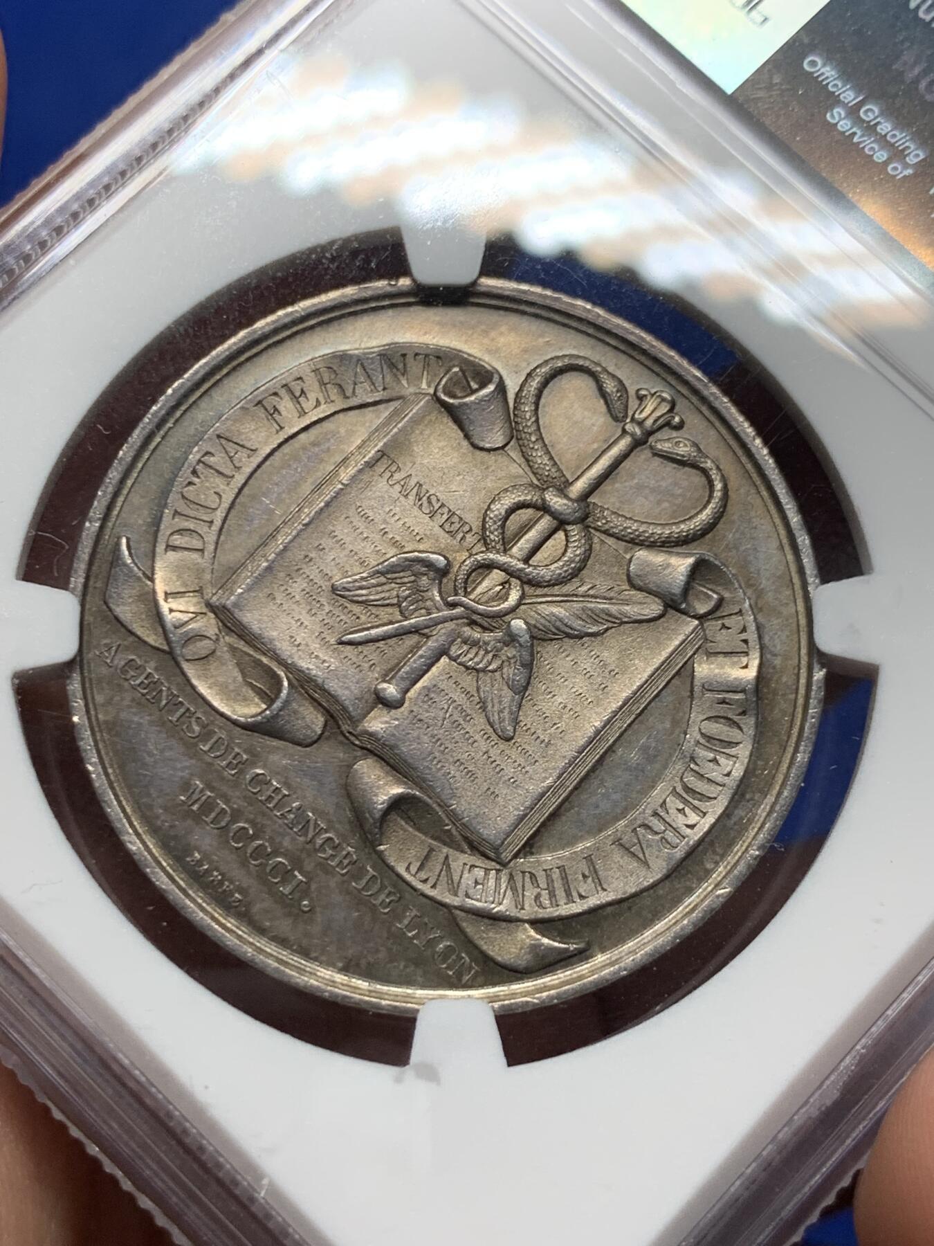 《竞宝斋》第281场- 周日，周一 ，周二3场连拍 （全场包邮） NGC-MS63 法国银代币，里昂经纪人