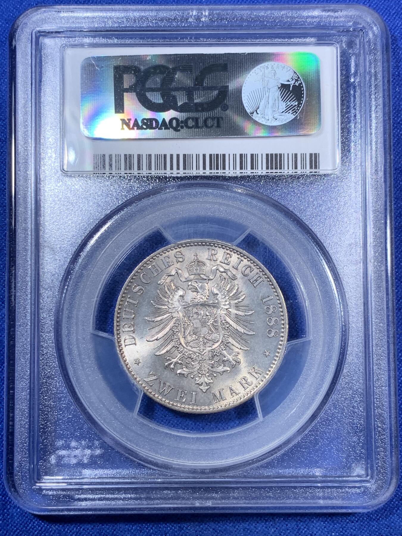 《竞宝斋》第280场- 周日，周一 ，周二3场连拍 （全场包邮） PCGS MS65 德国普鲁士1888年腓特烈三世2马克  高分好品 吉祥年份