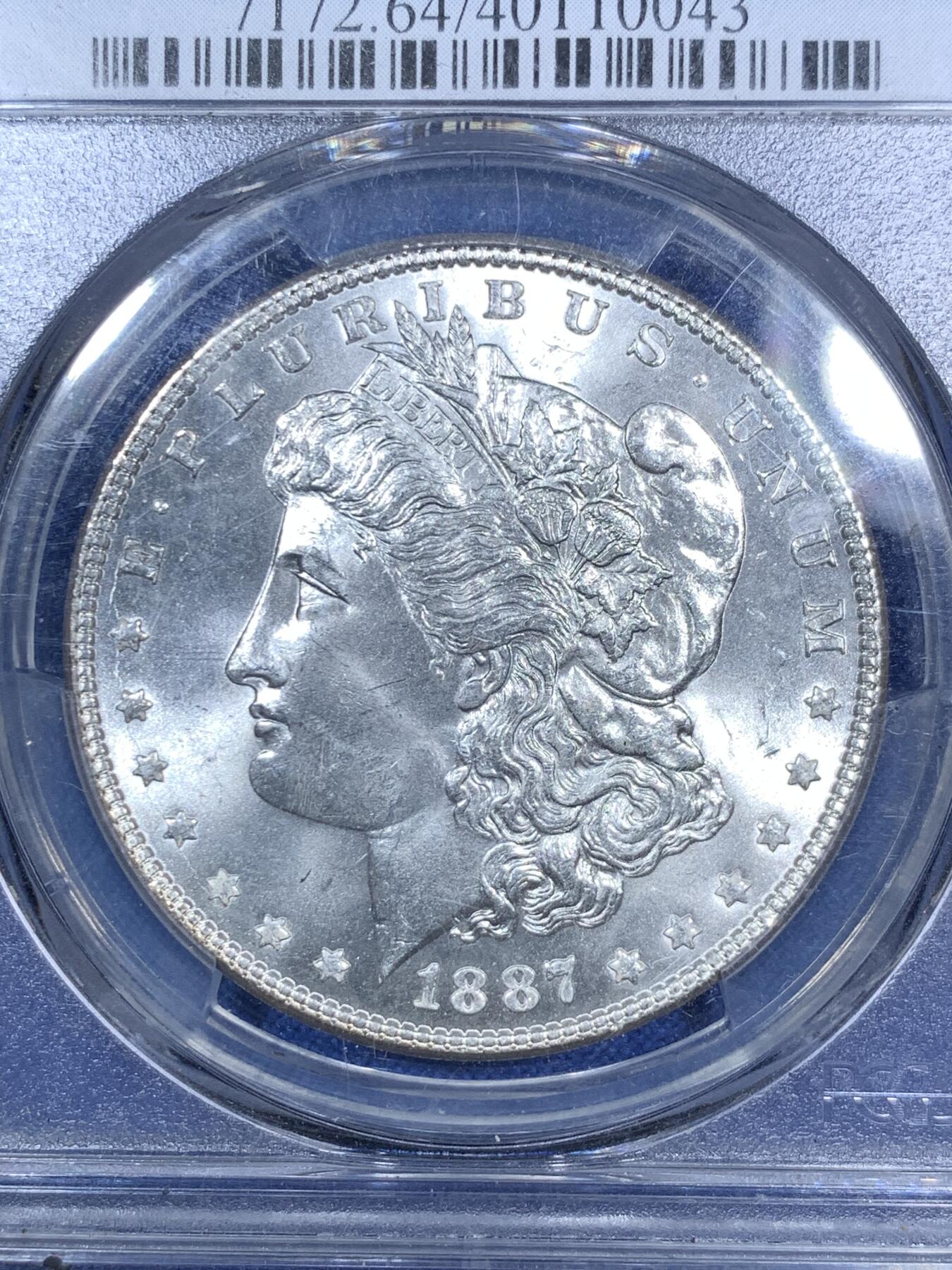 《竞宝斋》第280场- 周日，周一 ，周二3场连拍 （全场包邮） PCGS MS64 美国  1887 摩根银币 白净转光