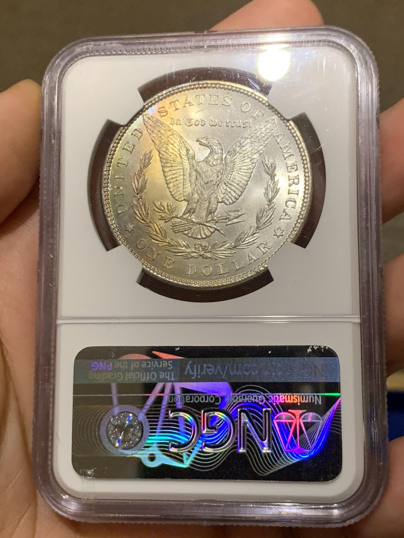 《竞宝斋》第280场- 周日，周一 ，周二3场连拍 （全场包邮） NGC MS66 美国 1896年 摩根银币 淡月牙彩 状态极佳