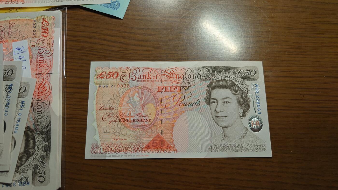 【六点40刚有新增30项】精选微拍第114期暨2024年第25期  新品到货 1994年英国E序列50镑 全新绝品无47尾号833