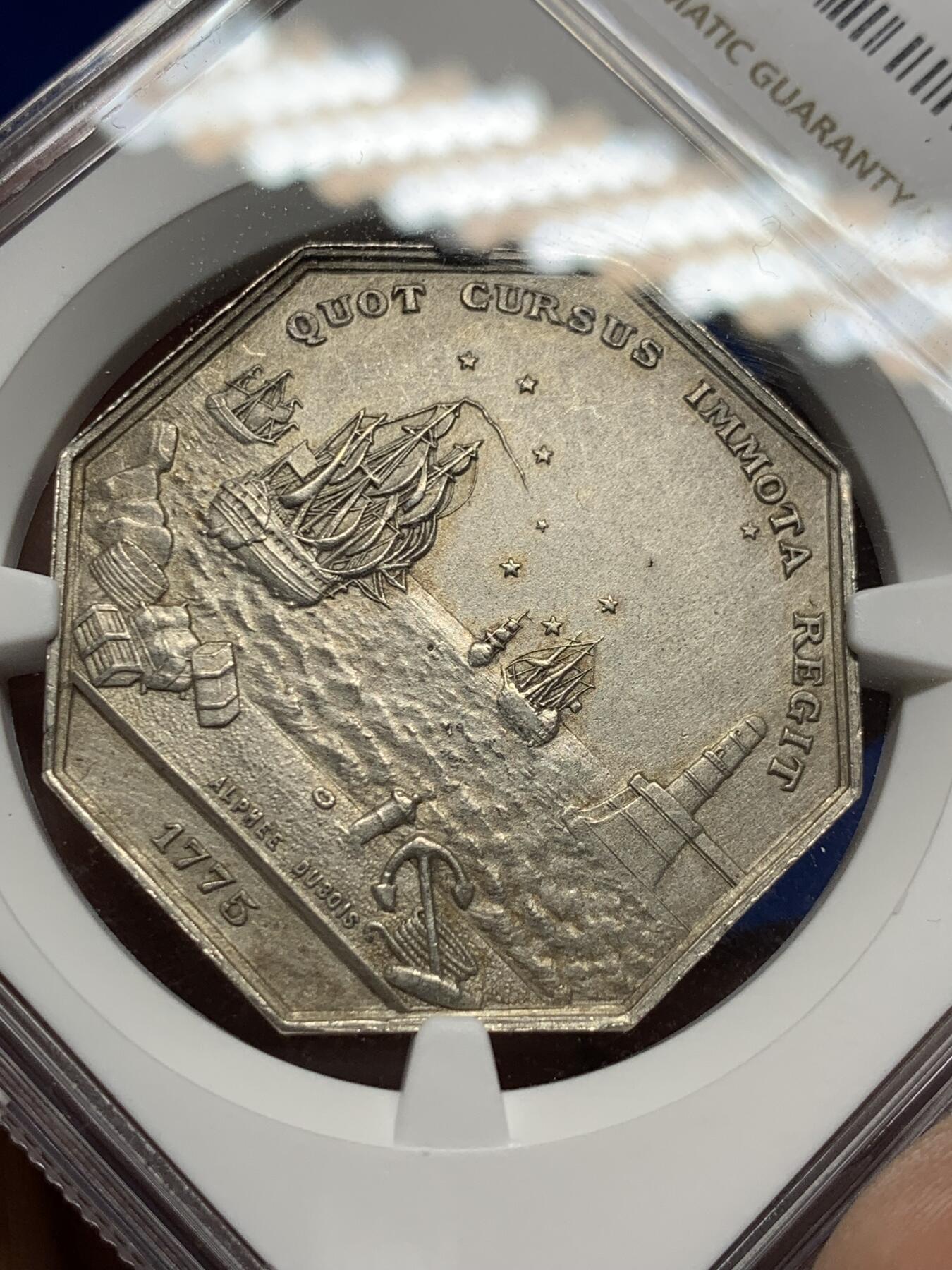 《竞宝斋》第281场- 周日，周一 ，周二3场连拍 （全场包邮） NGC-MS62 法国八角银质代币，马赛商会