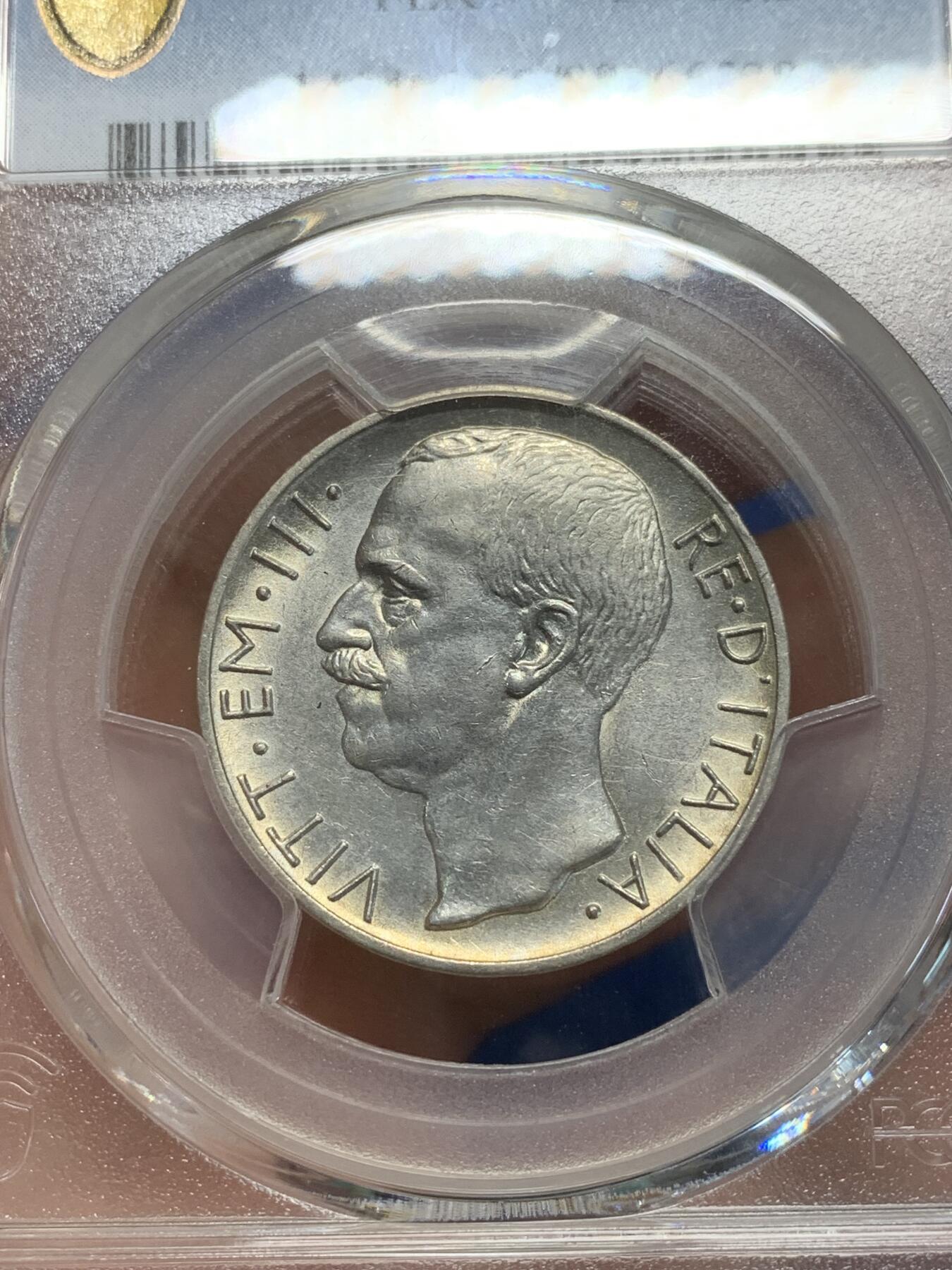 《竞宝斋》第280场- 周日，周一 ，周二3场连拍 （全场包邮） PCGS MS62 意大利1927年马车10里拉银币 币面带光不错