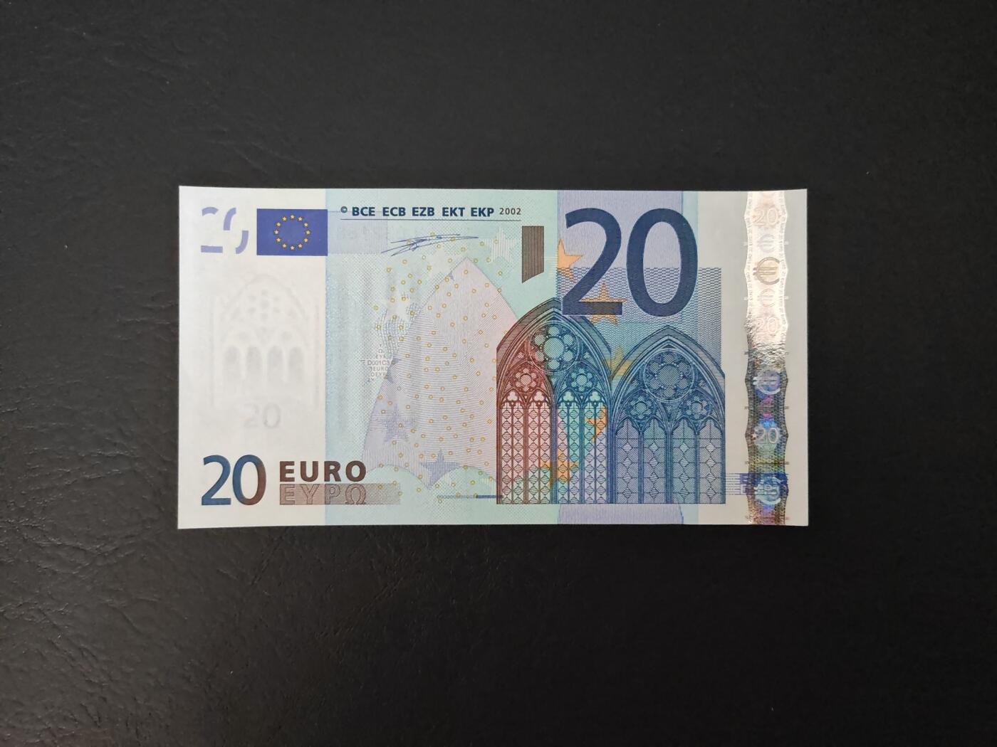 欧盟纸币Euro 2002版 一签芬兰20欧元（稀有）无47 全新UNC