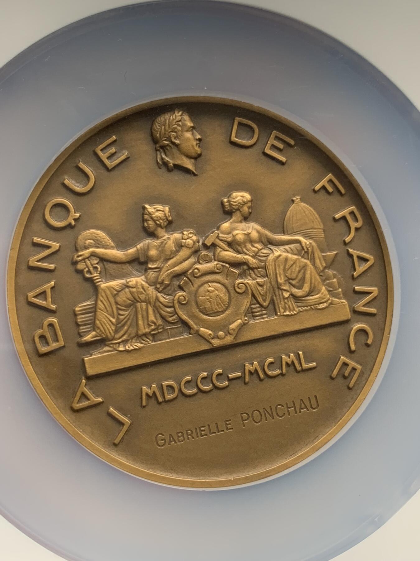 《竞宝斋》第280场- 周日，周一 ，周二3场连拍 （全场包邮） NGC MS66BN 法兰西银行成立150周年 68mm大章 高分可藏