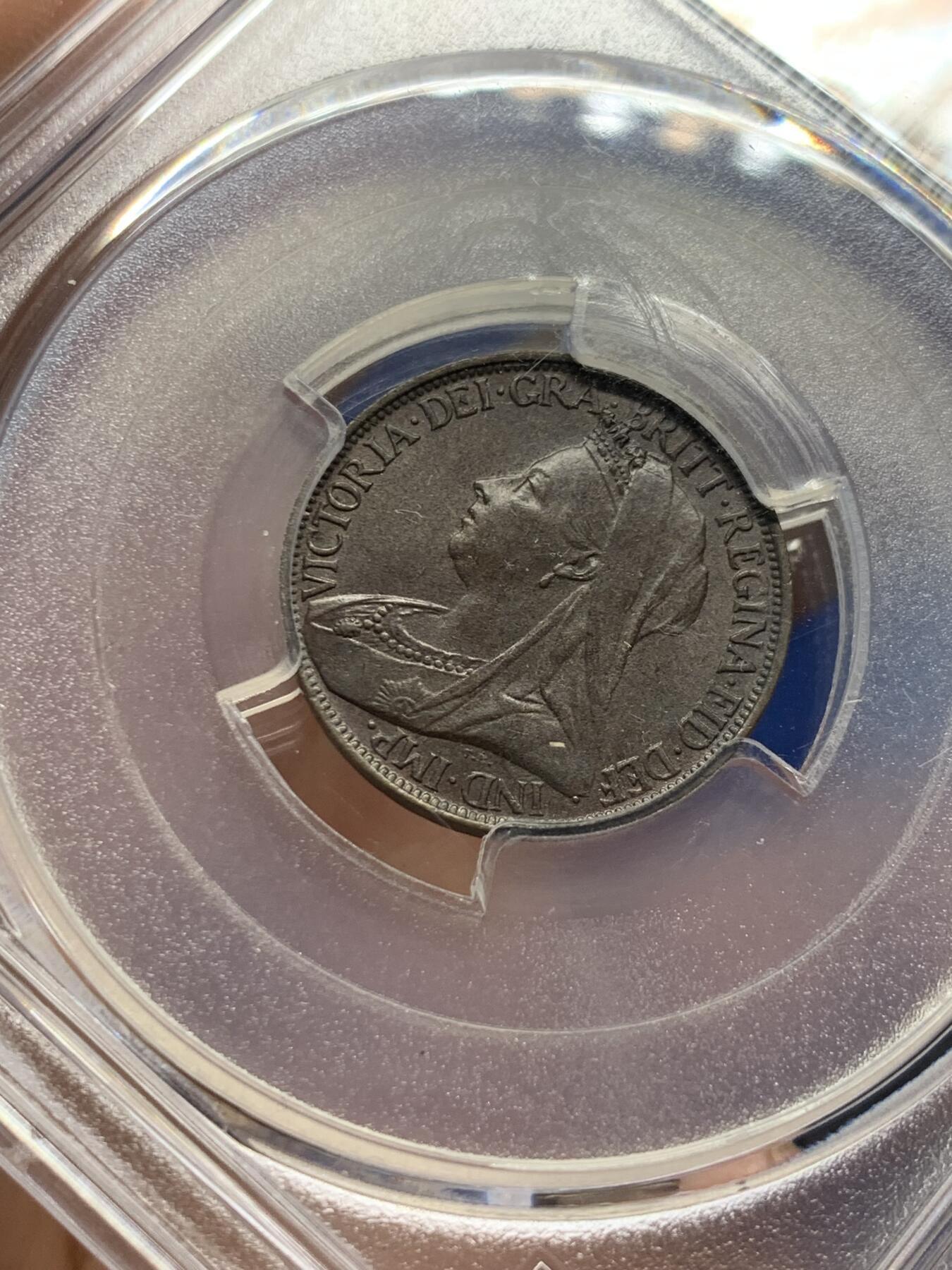 《竞宝斋》第280场- 周日，周一 ，周二3场连拍 （全场包邮） PCGS MS63 英国1901年老维1法新铜币