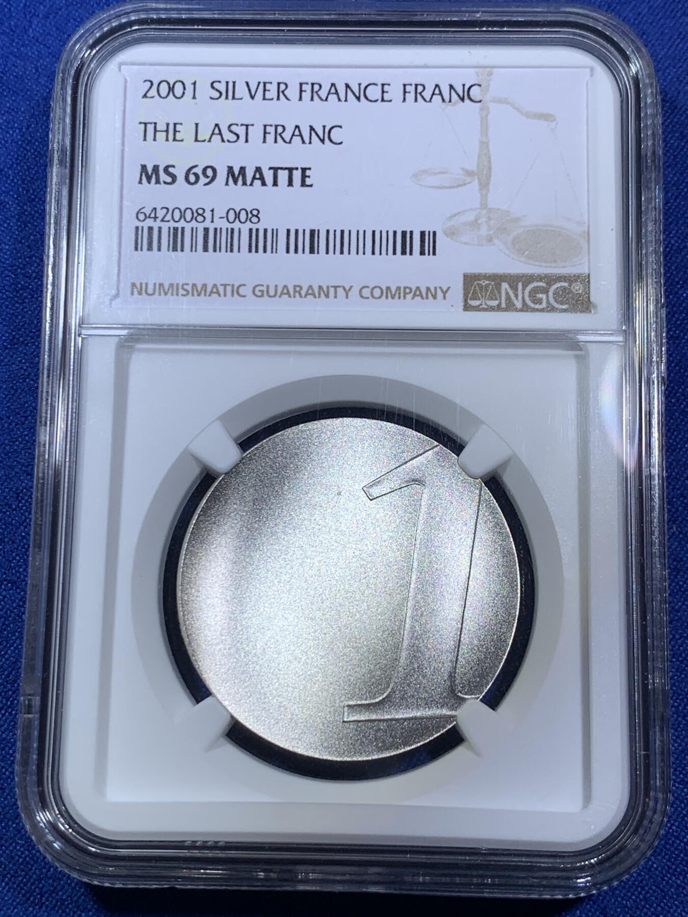 《竞宝斋》第280场- 周日，周一 ，周二3场连拍 （全场包邮） NGC MS69 MATTE 法国最后的法郎纪念银币 关门币 非常少见的波浪形银币 荣获克劳斯年度最佳硬币 最佳创意币两项大奖 发行量49838