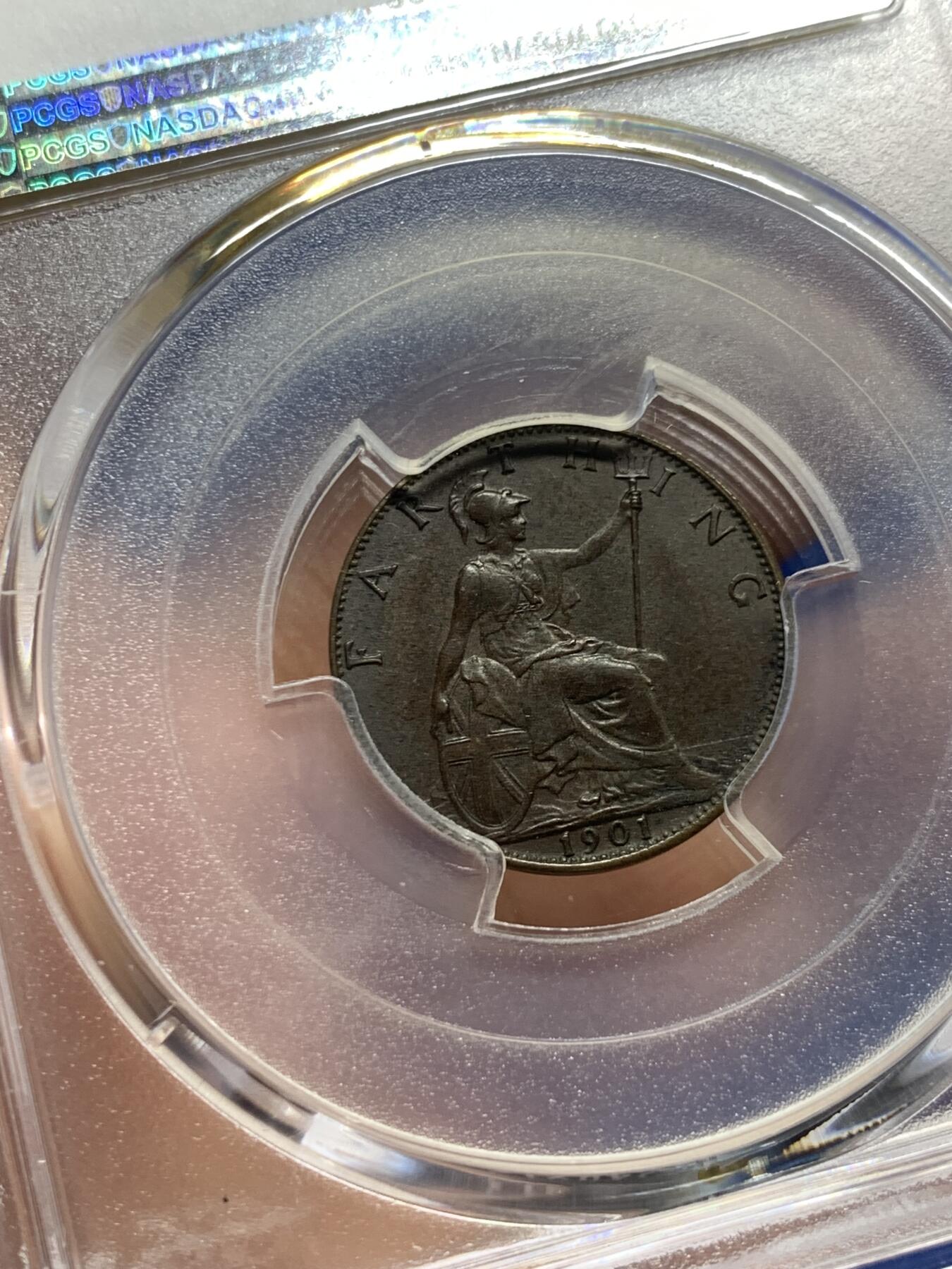 《竞宝斋》第280场- 周日，周一 ，周二3场连拍 （全场包邮） PCGS MS63 英国1901年老维1法新铜币