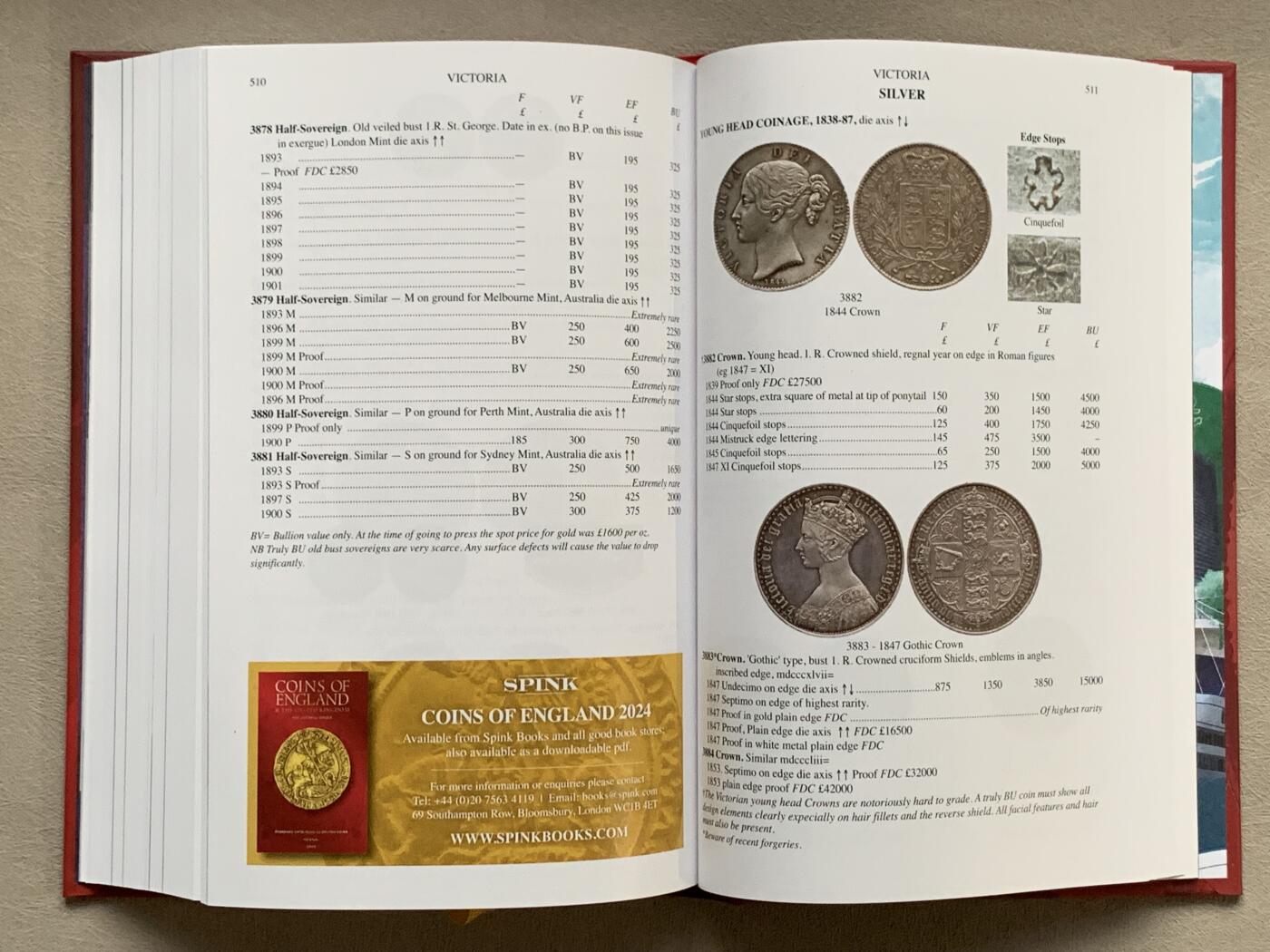 《竞宝斋》第280场- 周日，周一 ，周二3场连拍 （全场包邮） 斯宾克英国钱币标准目录2024版英系收藏必备目录 PCGS与NGC编号来源之- 精装版 厚达605页 重达1公斤