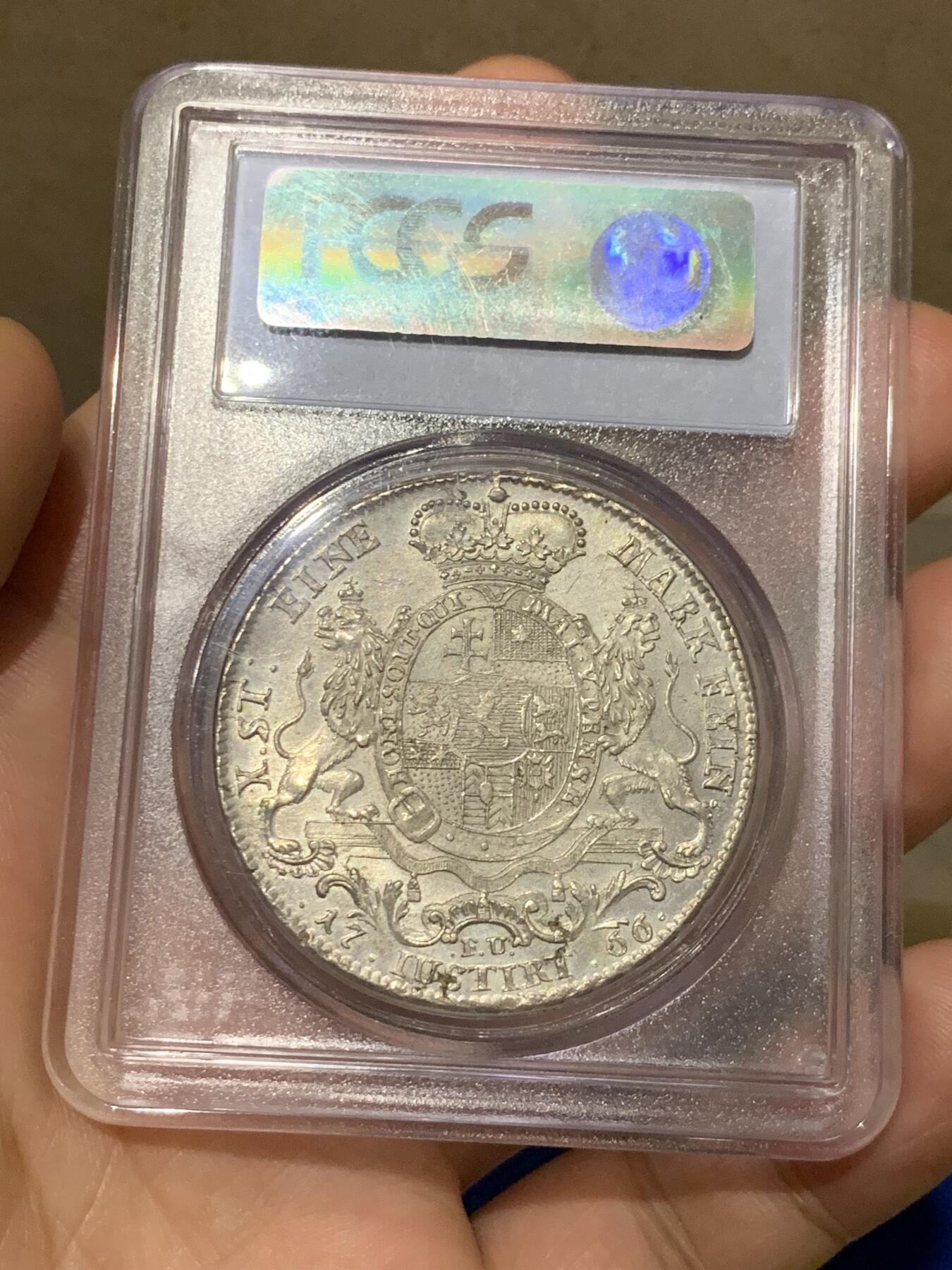 《竞宝斋》第280场- 周日，周一 ，周二3场连拍 （全场包邮） 冠军分！PCGS MS62 德国 1766年 黑森卡塞尔 1泰勒银币 Ebay去年成交价1640刀！