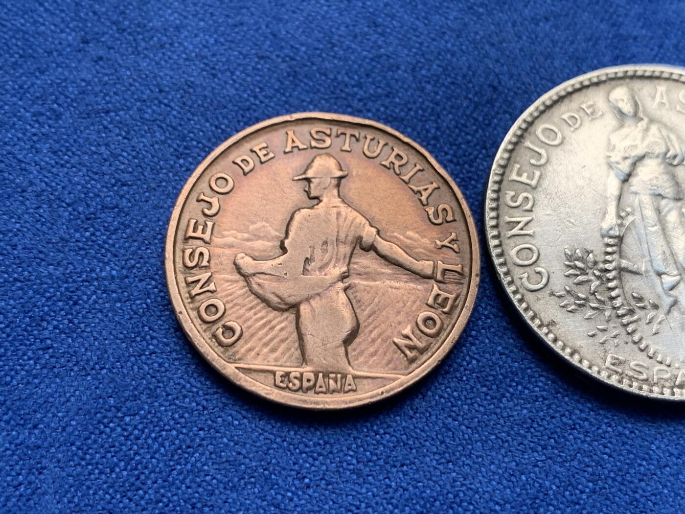 《竞宝斋》第280场- 周日，周一 ，周二3场连拍 （全场包邮） 西班牙1937年内战时期阿斯图里亚斯和莱昂省 1、2比塞塔