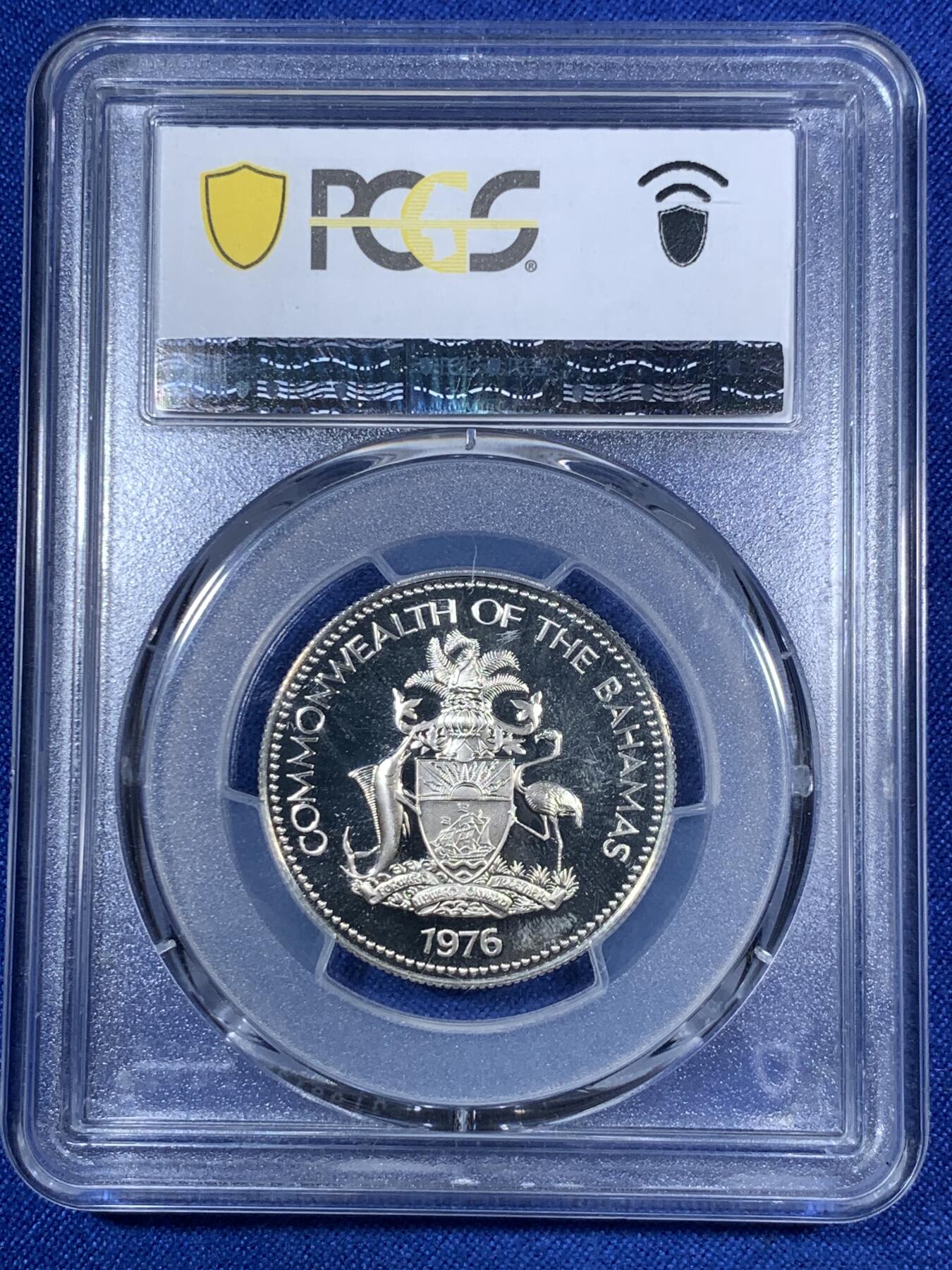 《竞宝斋》第280场- 周日，周一 ，周二3场连拍 （全场包邮） PCGS PR67DCAM  巴哈马1976年50分银币  经典剑鱼图案  美国富兰克林造币厂生产  铸造量23000枚