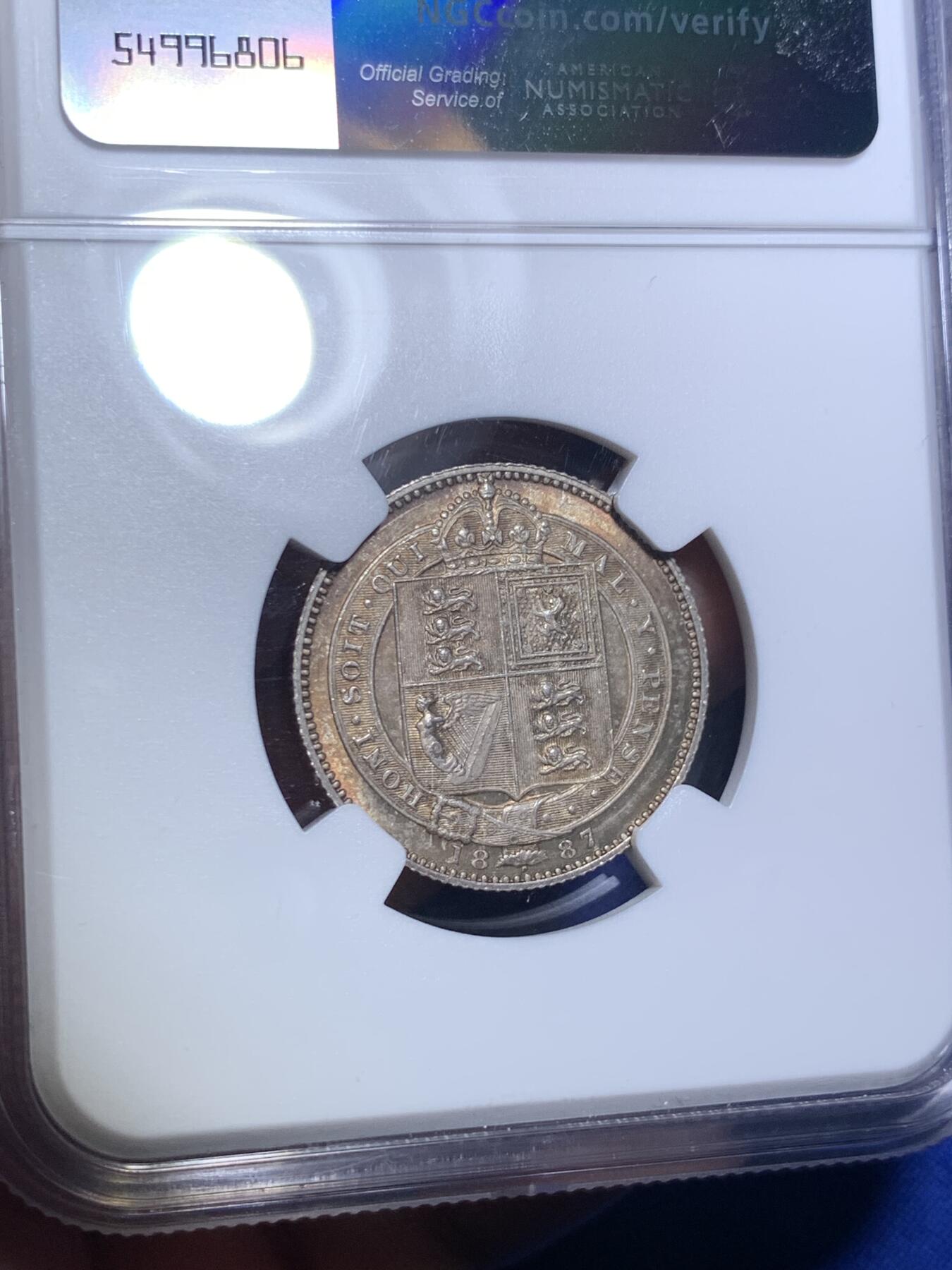 《竞宝斋》第280场- 周日，周一 ，周二3场连拍 （全场包邮） NGC MS63 英国1887年维多利亚1先令银币 原光