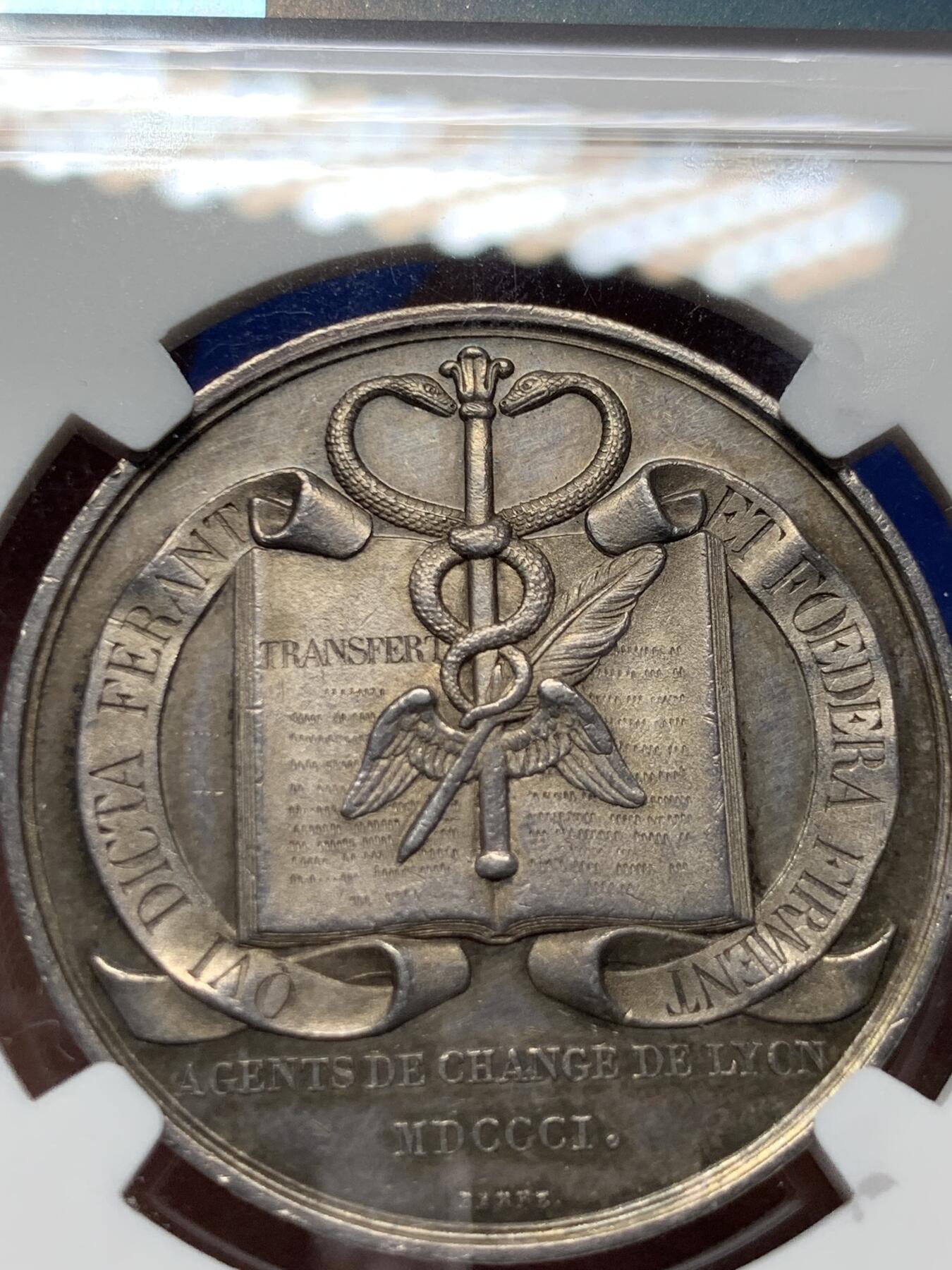 《竞宝斋》第281场- 周日，周一 ，周二3场连拍 （全场包邮） NGC-MS63 法国银代币，里昂经纪人