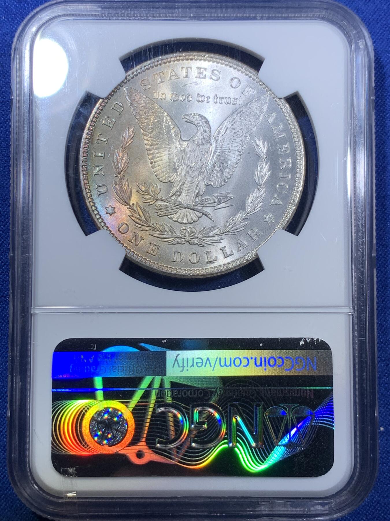 《竞宝斋》第280场- 周日，周一 ，周二3场连拍 （全场包邮） NGC MS66 美国 1896年 摩根银币 淡月牙彩 状态极佳