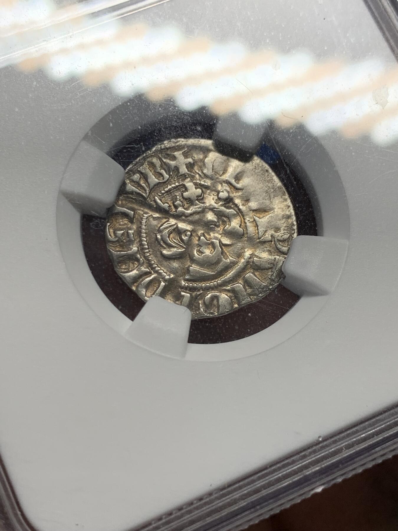 《竞宝斋》第280场- 周日，周一 ，周二3场连拍 （全场包邮） NGC VF25 英国 1272-1307  爱德华一世 1便士银币 整体透打 少见品种