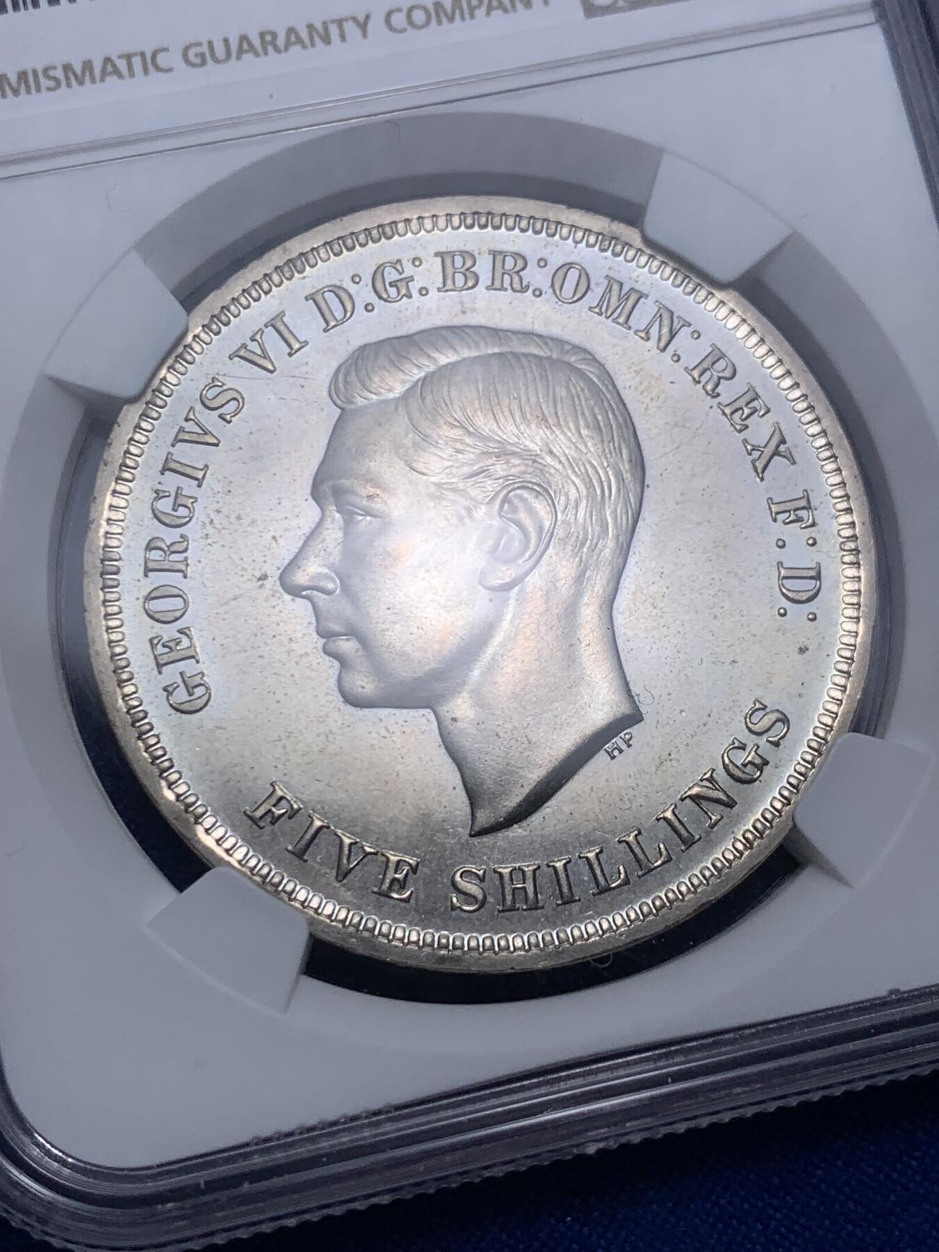 《竞宝斋》第280场- 周日，周一 ，周二3场连拍 （全场包邮） NGC PL64 英国1951年乔治六世克朗 最后的镍马剑