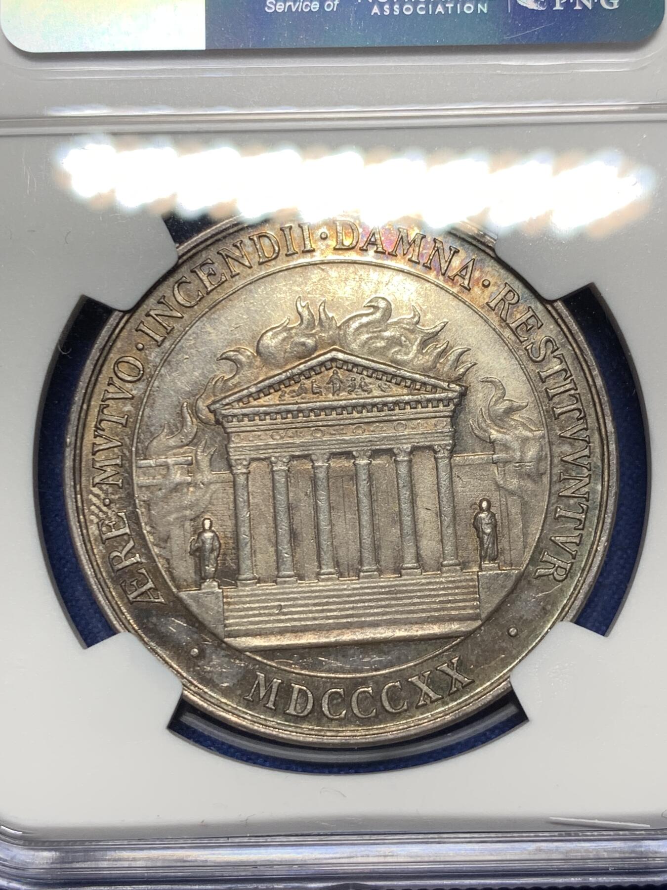 《竞宝斋》第281场- 周日，周一 ，周二3场连拍 （全场包邮） NGC-MS63 法国银代币，奥尔良火灾保险公司