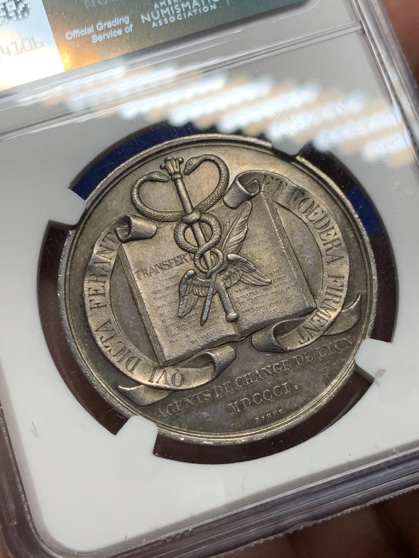 《竞宝斋》第281场- 周日，周一 ，周二3场连拍 （全场包邮） NGC-MS63 法国银代币，里昂经纪人