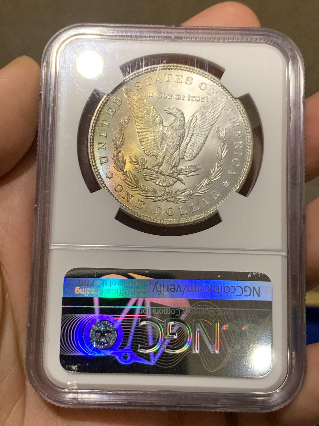 《竞宝斋》第280场- 周日，周一 ，周二3场连拍 （全场包邮） NGC MS66 美国 1896年 摩根银币 淡月牙彩 状态极佳