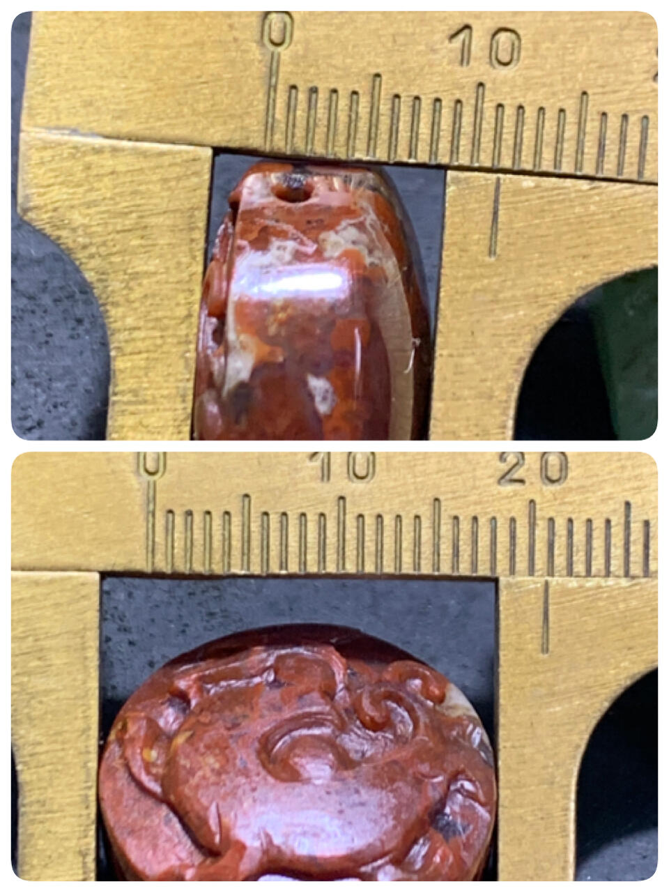 精美亚光高润度战国红玛瑙手工俏色巧雕仿古龙板珠一个！